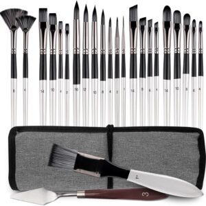 Xin Bowen 25pcs Paint Brush Set, Professional Paintbrushes Acrylic Paint Brushes Expert Series Nylon Brushes Kit with Palette Knife and Cloth Roll for Acrylic, Oil, Watercolor and Face Painting