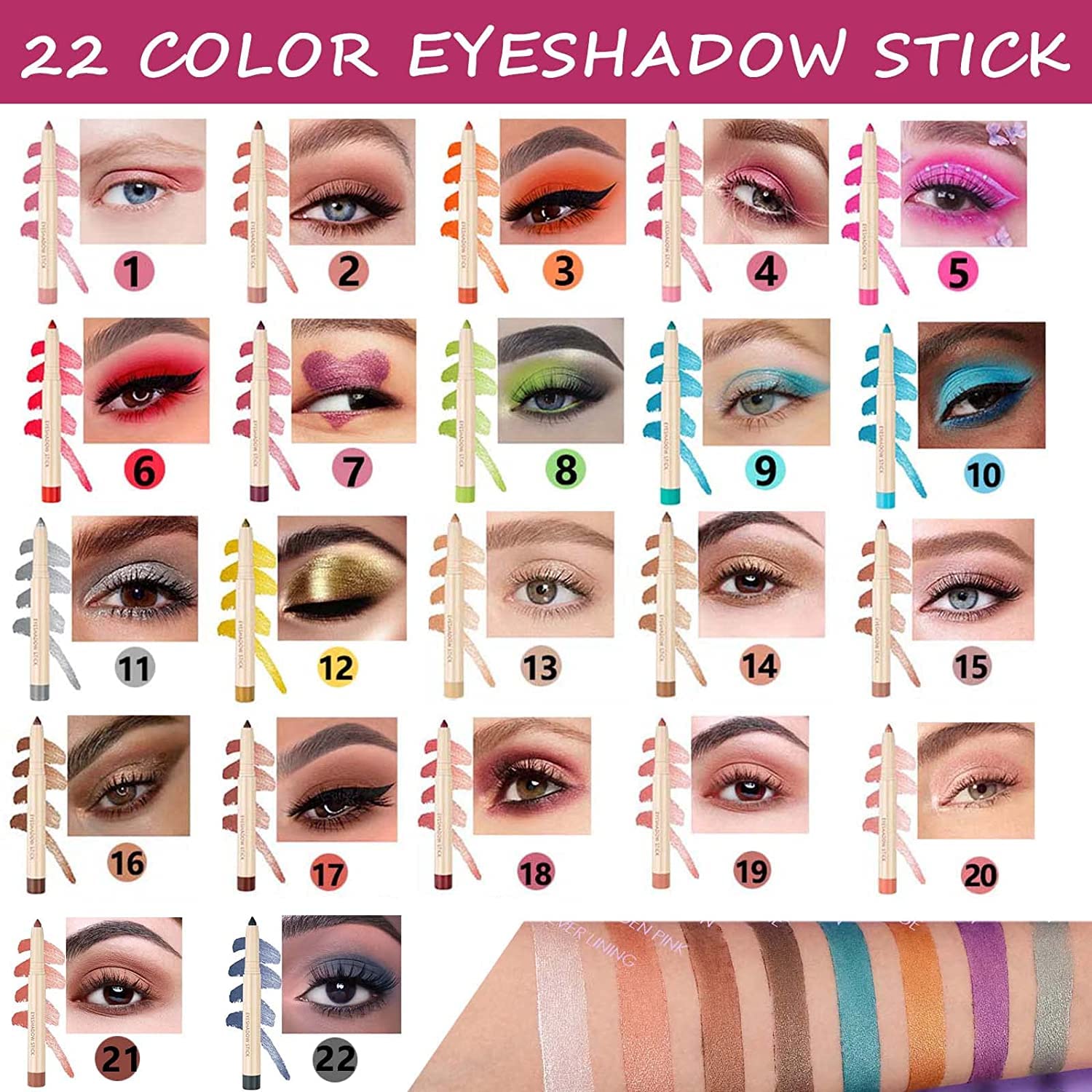 Waterproof Hypoallergenic 12-Shade Eyeshadow Palette with Long-Lasting Eyeliner and Cream Highlighter Stick - Image 7