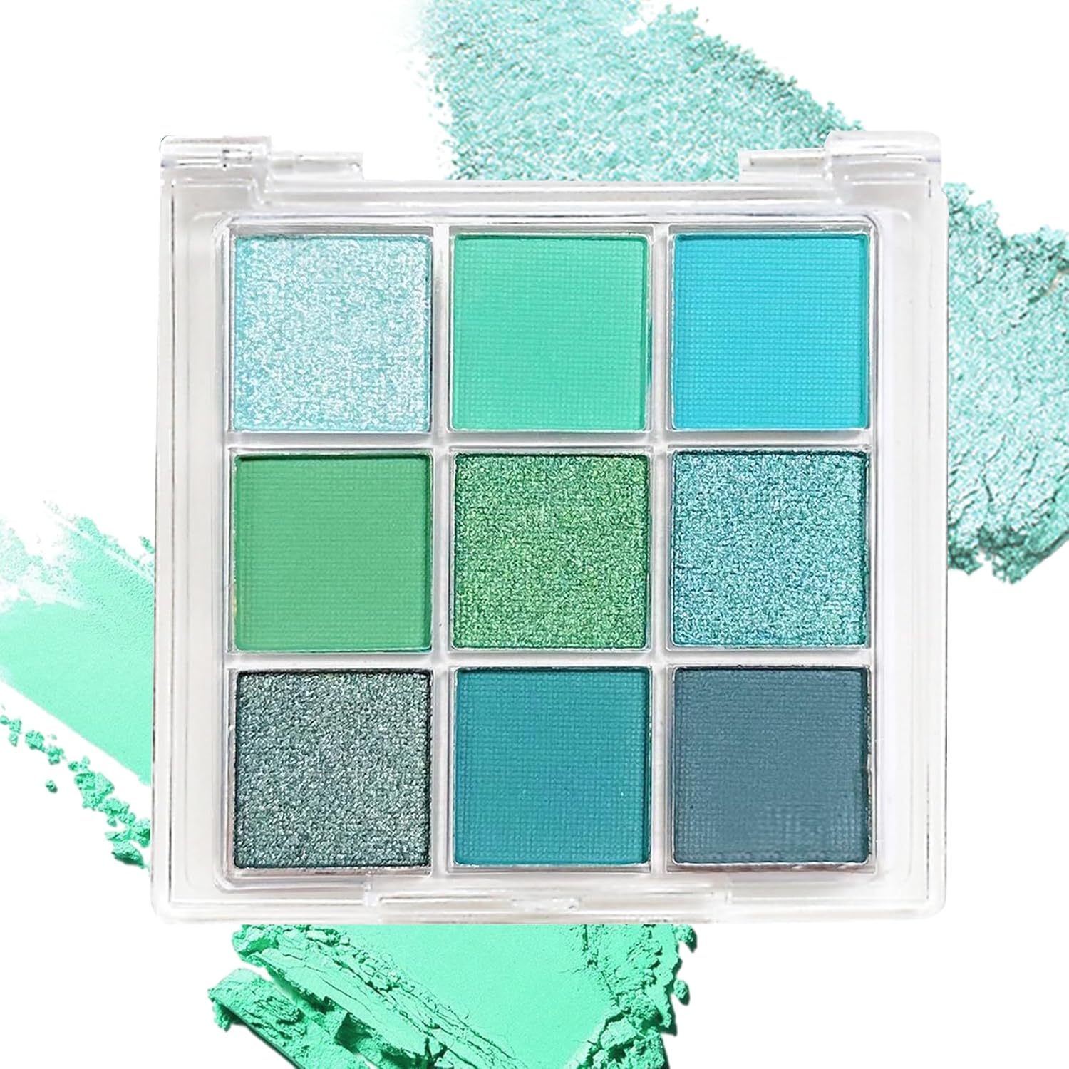 9 Colors Green Matte Glitter Eyeshadow Palette,Highly Pigmented Blendable Pearl Eyeshadow Makeup Palette,Long Lasting Waterproof Shimmer Green Eye Shadow Makeup Palette