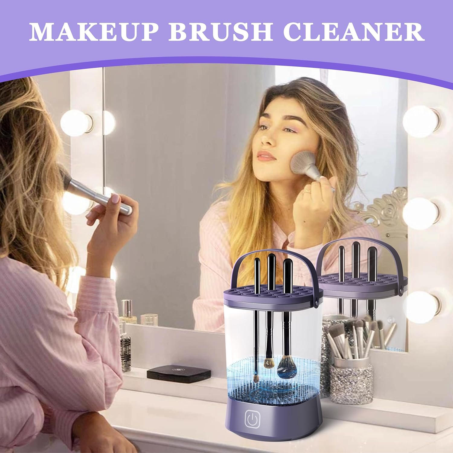 Automatic Electric Makeup Brush Cleaner Machine Purple 1200 mAh Battery for All Sizes - Image 6