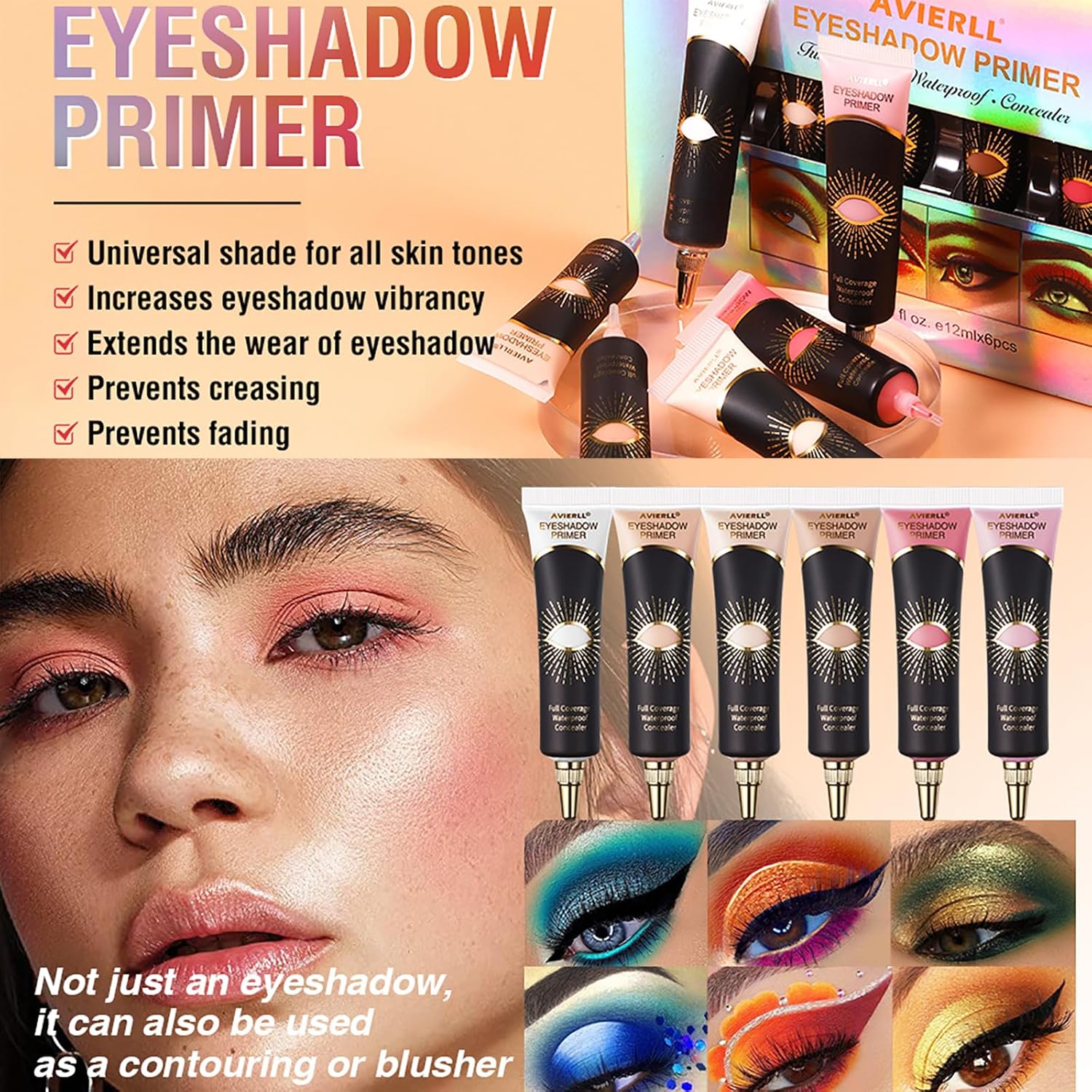 6 Piece Liquid Glitter Eyeshadow Set with Primer and Highlighters Shimmer Makeup - Image 3