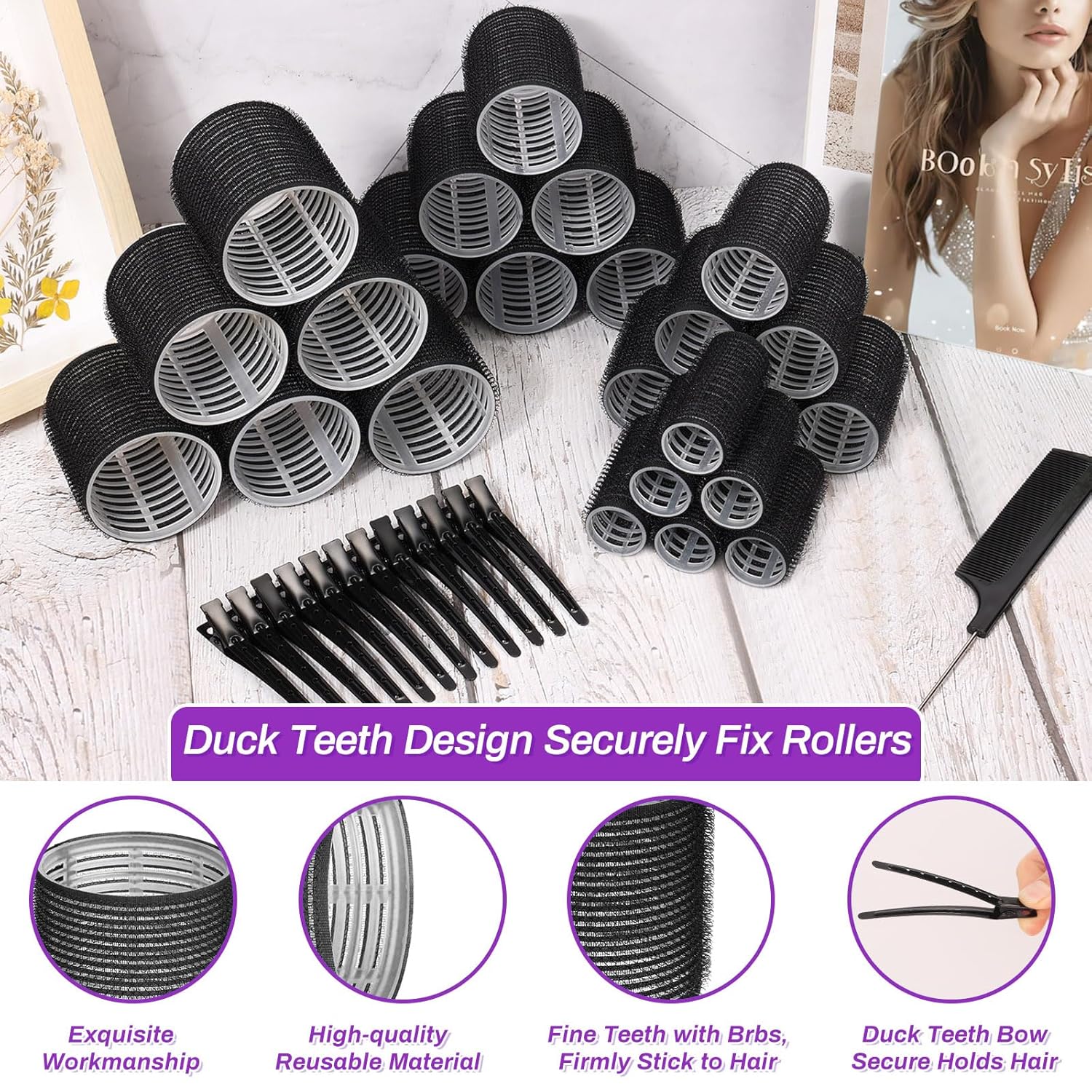 50 Piece Hair Curlers Set with 24 Self Grip Rollers in 4 Sizes and 24 Clips - Image 5