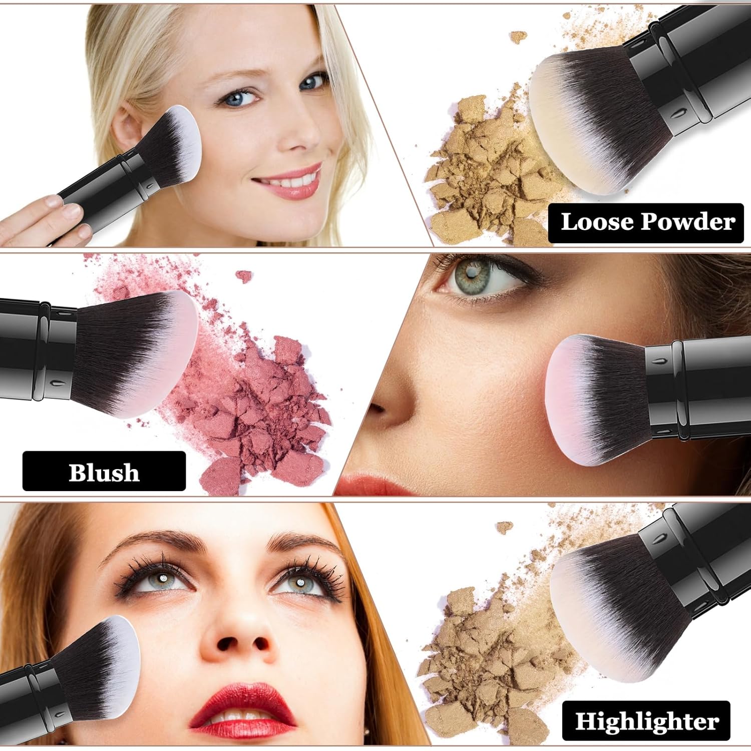 Falliny 2 Pack Retractable Makeup Brush Set, Travel Kabuki Blush and Powder Brushes with Covers - Image 4