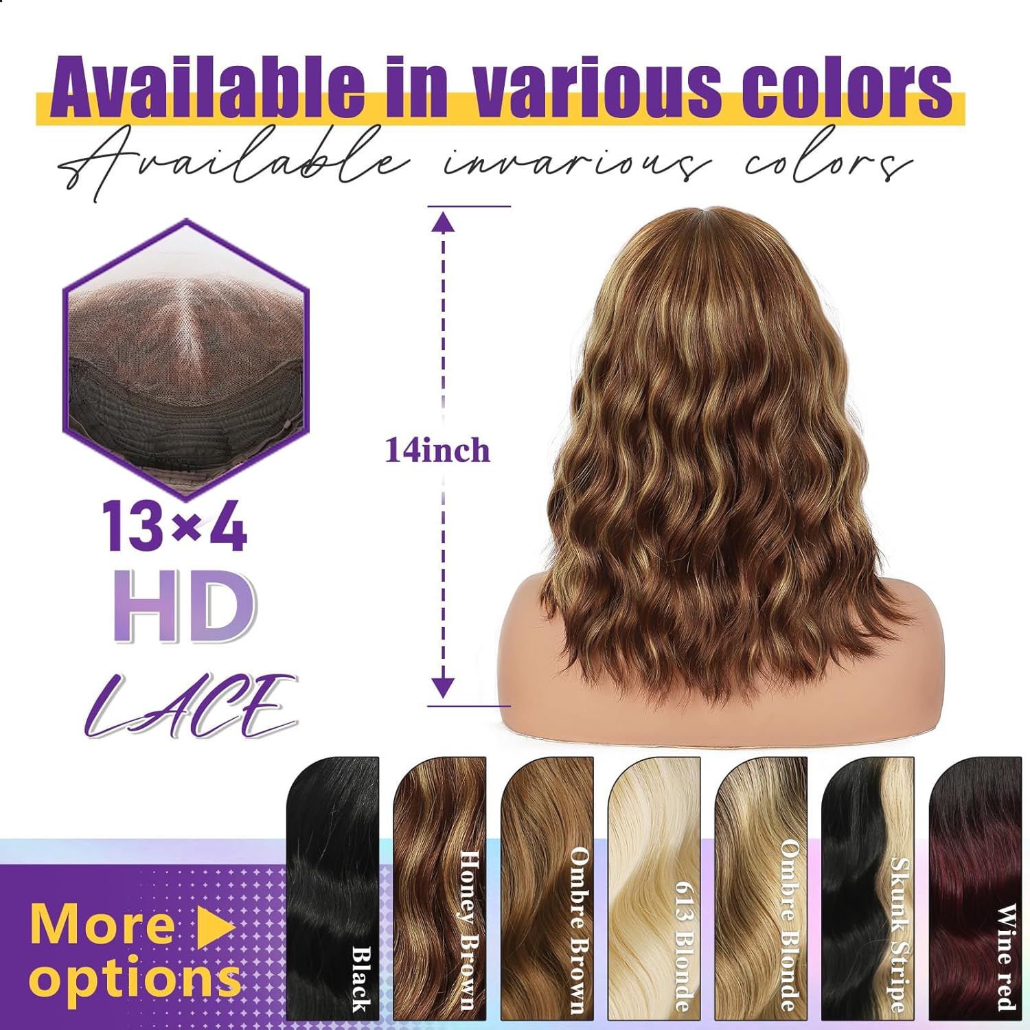 14 Inch Brown Highlight Lace Front Wig for Women Middle Part Daily Use - Image 5
