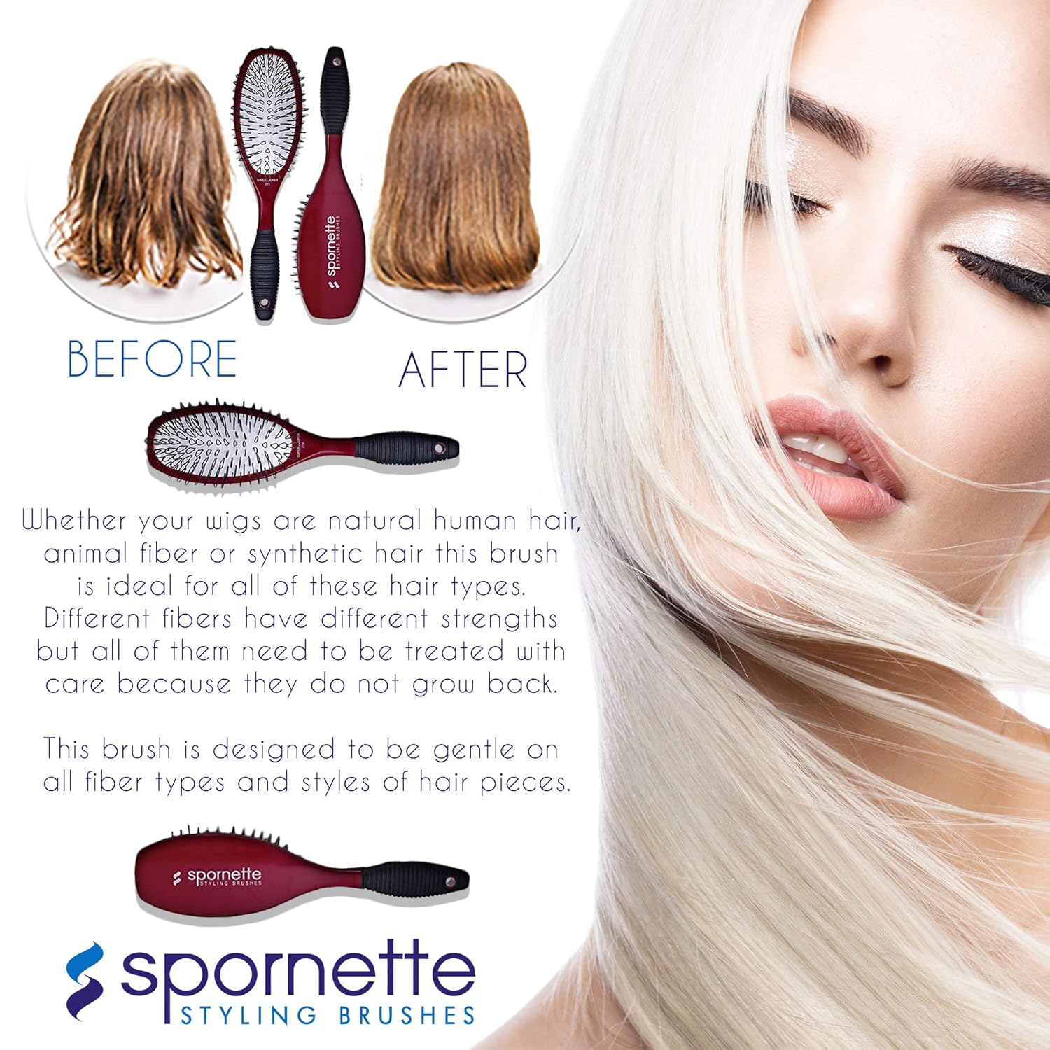 Spornette Super Looper Wig Brush with Cushioned Nylon Bristles for Wigs and Extensions - Image 7