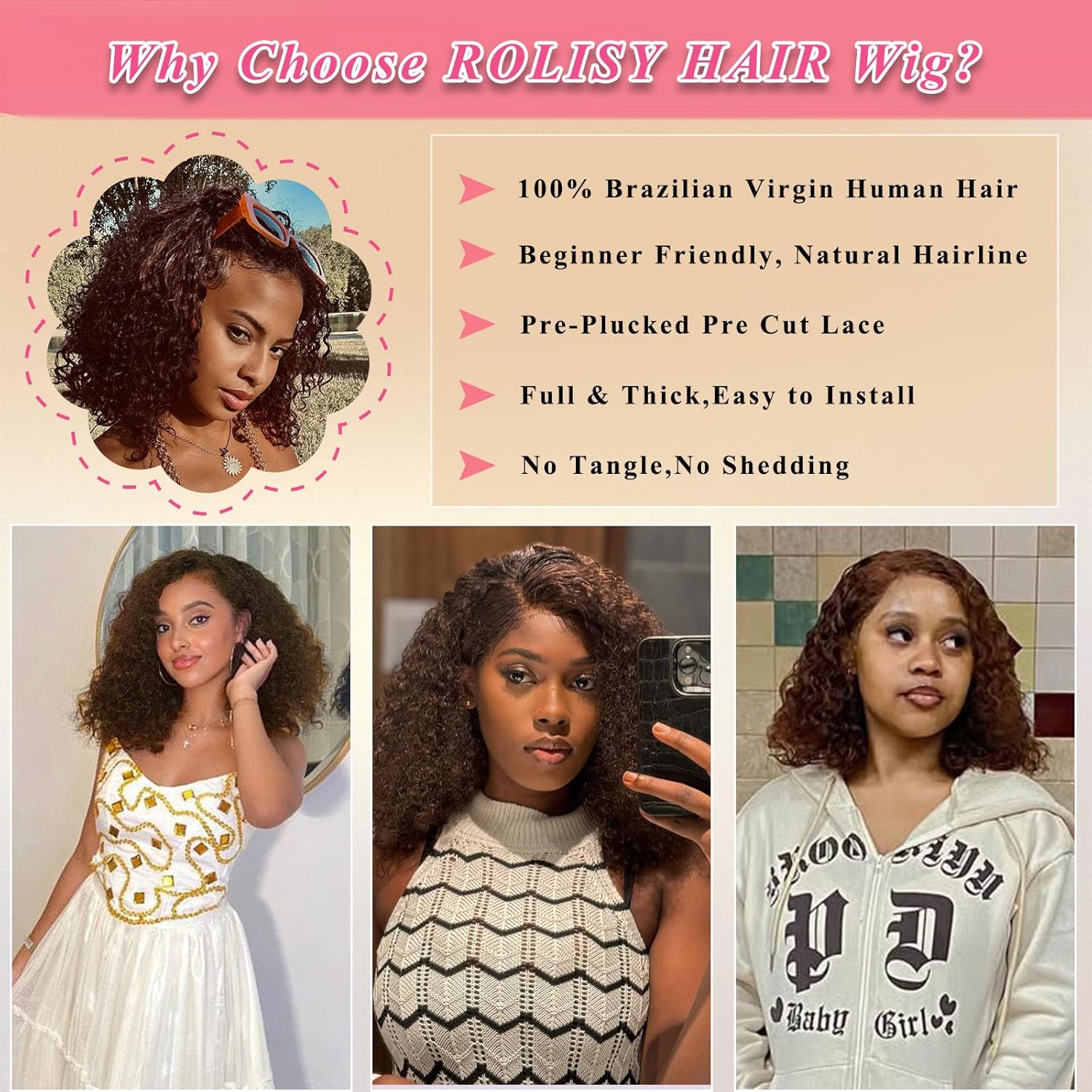 14 Inch Water Wave Chocolate Brown Curly #4 Human Hair Glueless Lace Front Bob Wig - Image 6