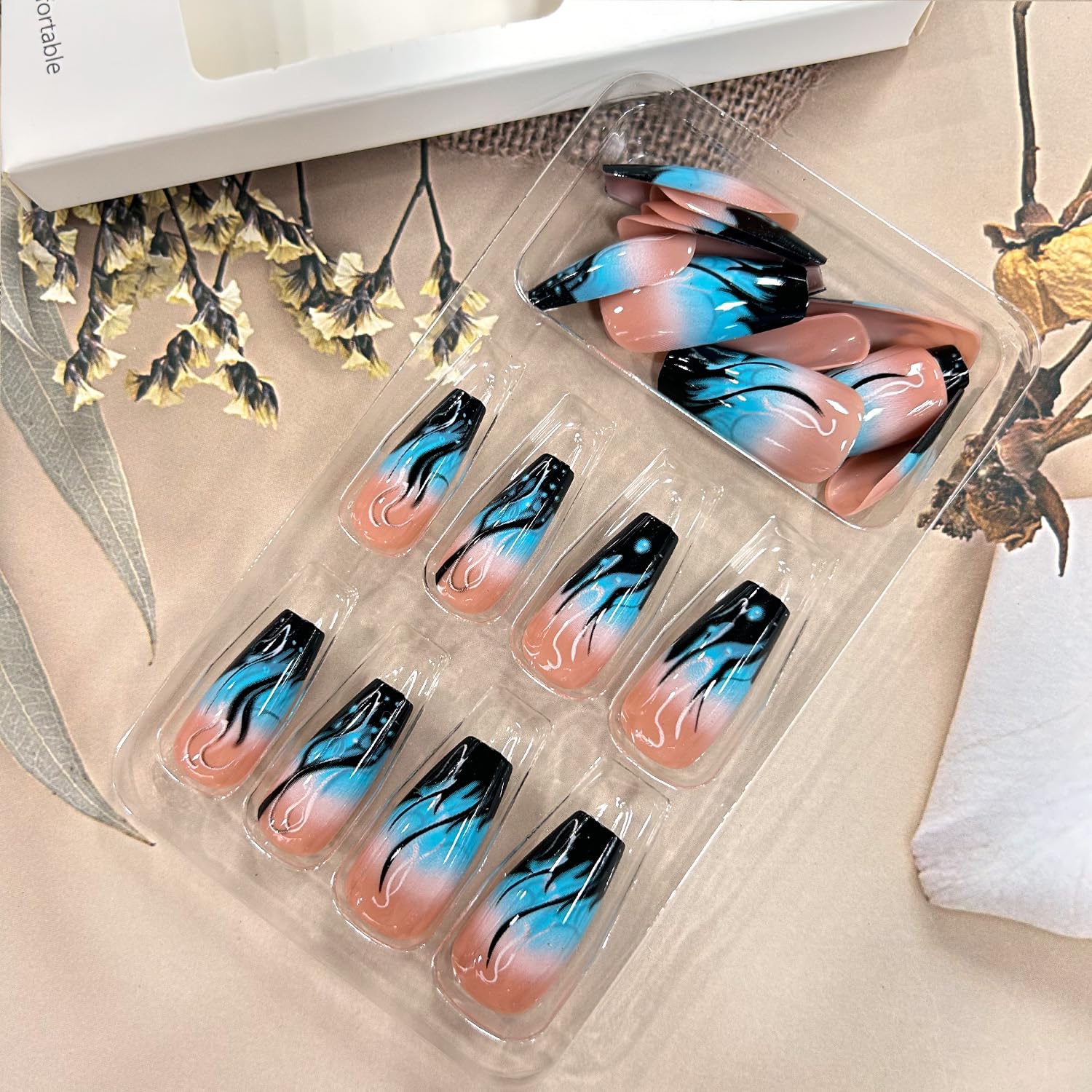 TBRZTR Medium Blue Flame Gradient Ballet Press On Nails for Women - Image 3