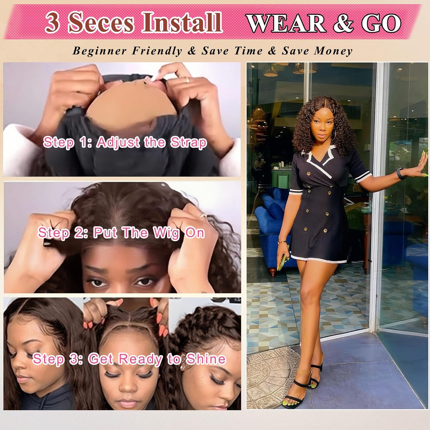 14 Inch Water Wave Chocolate Brown Curly #4 Human Hair Glueless Lace Front Bob Wig - Image 2