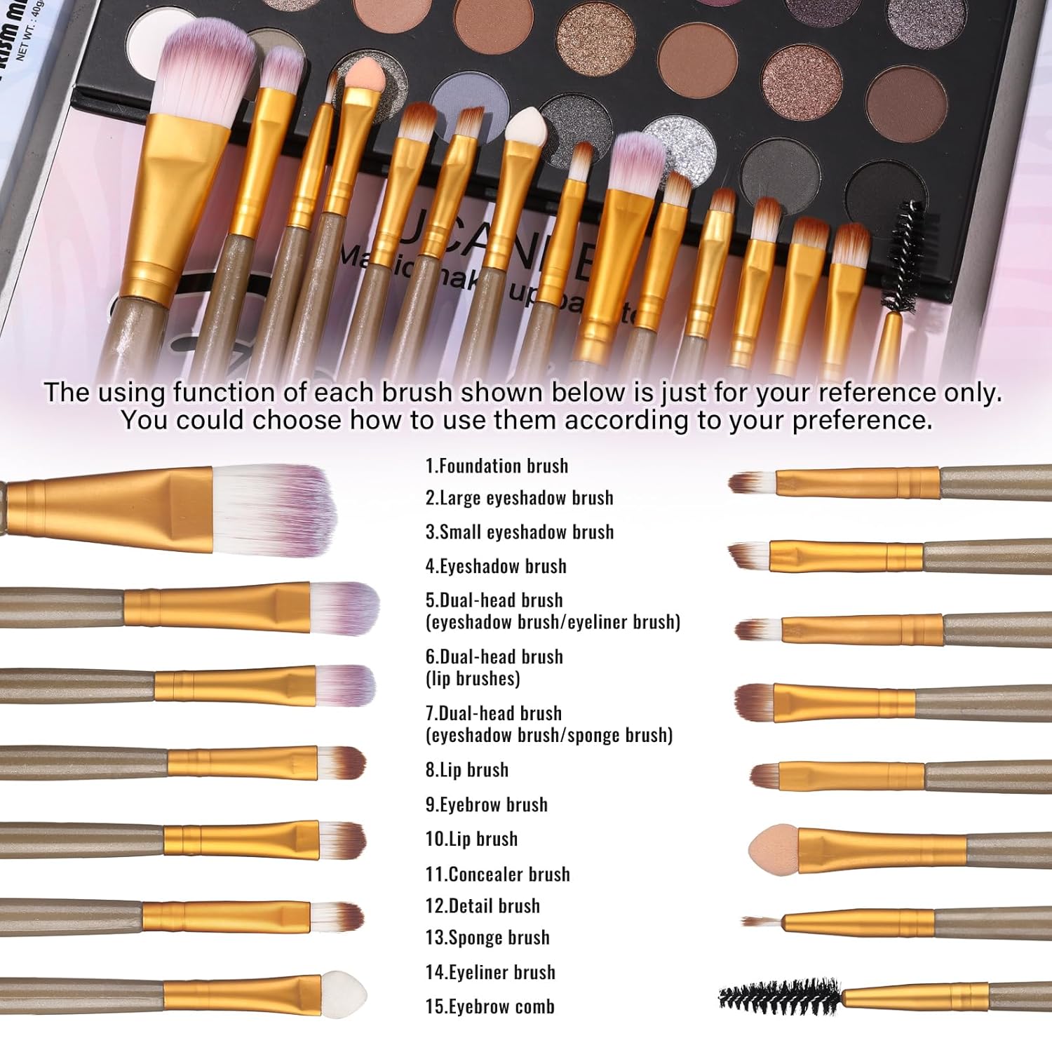 Neutral Naked Nude Smokey Eyeshadow Palette Makeup Kit Matte Glitter Shades with Brushes - Image 7