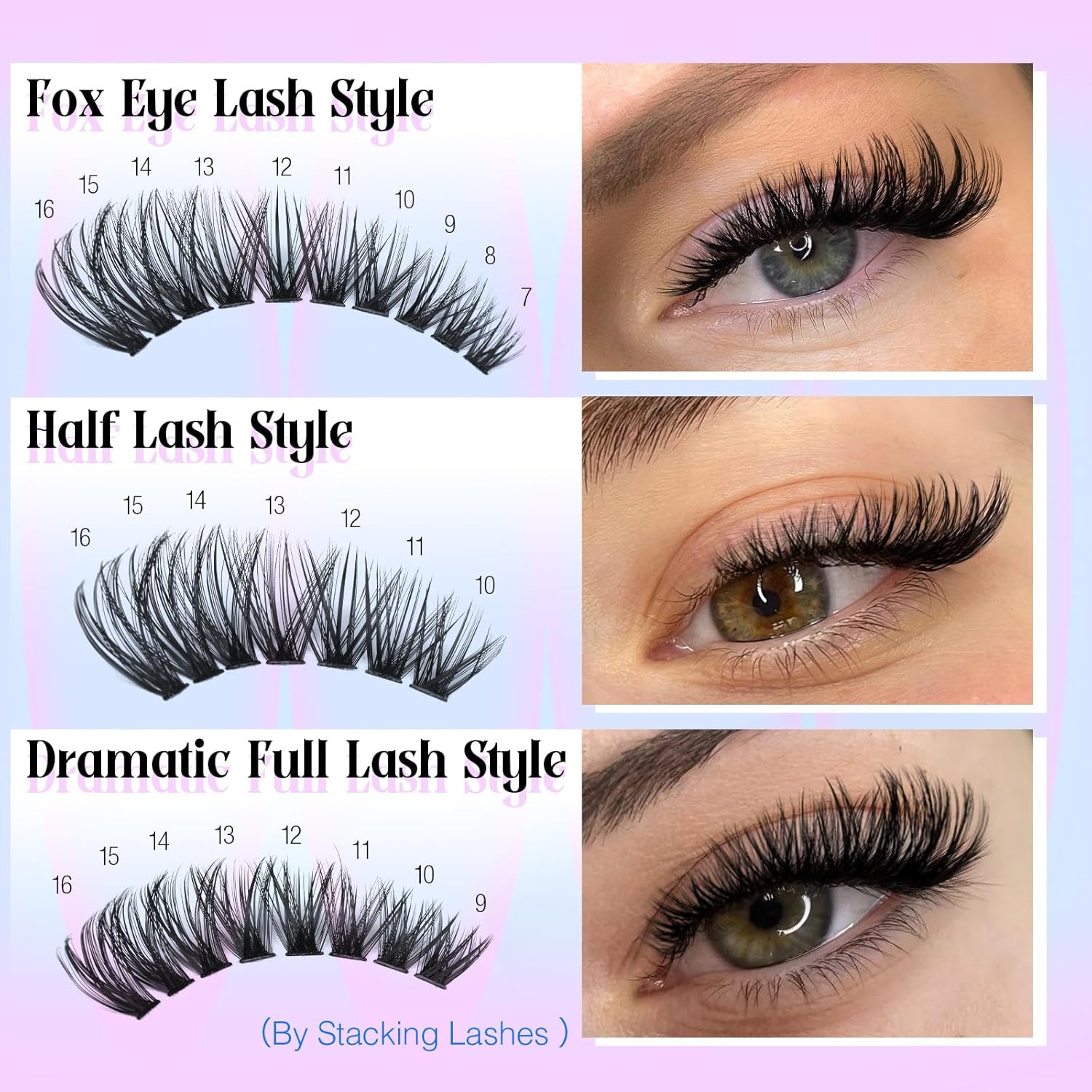 Yawamica 50D 80D Cat Eye Lash Extension Kit 240pcs Wispy Clusters 7-16mm - Image 4