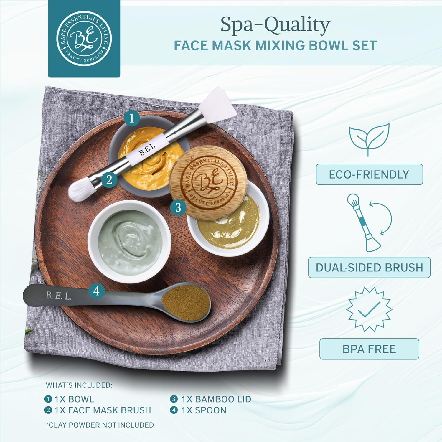 DIY Facial and Hair Mask Mixing Bowl Set with Bamboo Lid, Spoon, and Dual-Sided Brush - Image 2
