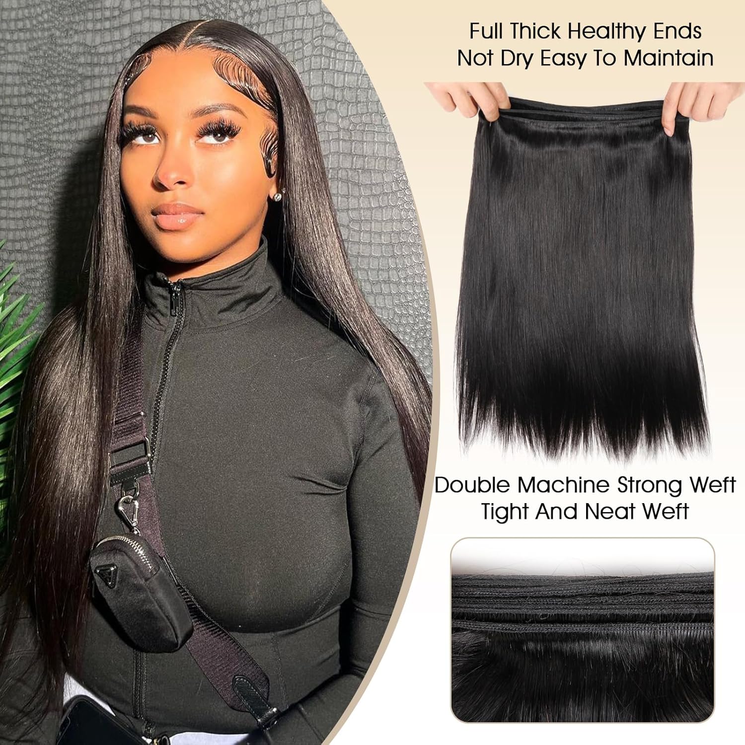 Virgin Brazilian Straight Human Hair Bundles 22 24 26 with 20 Inch 4x4 HD Lace Closure - Image 4