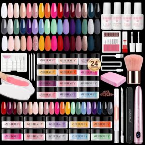 AZUREBEAUTY Dip Powder Nail Kit with Electric Nail Drill 24 Colors Nude Pink Glitter Red Green Nail Powder Starter Kit with Dip Liquid Set Base Top Coat Activator Portable Manicure Essential Set