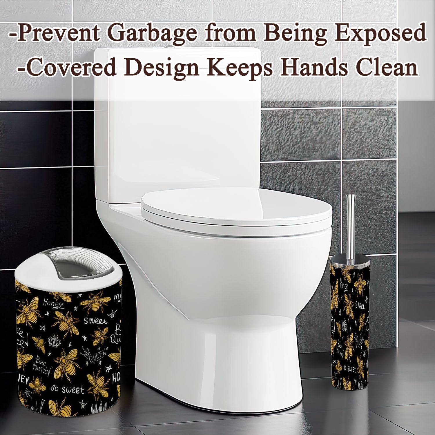 Bathroom Accessories Set 6 Pcs Golden Embroidery Queen Crown Design for Countertop Decor - Image 3