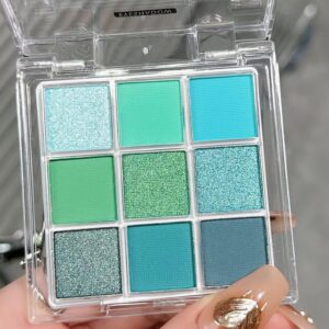 MEICOLY 9 Colors Glitter Green Eyeshadow Palette,Green Eye Shadow for St Patricks Day Makeup,Long Lasting Shimmer Matte Eye Makeup Palette Eyelid Color,Christmas Stocking Stuffers Decorations