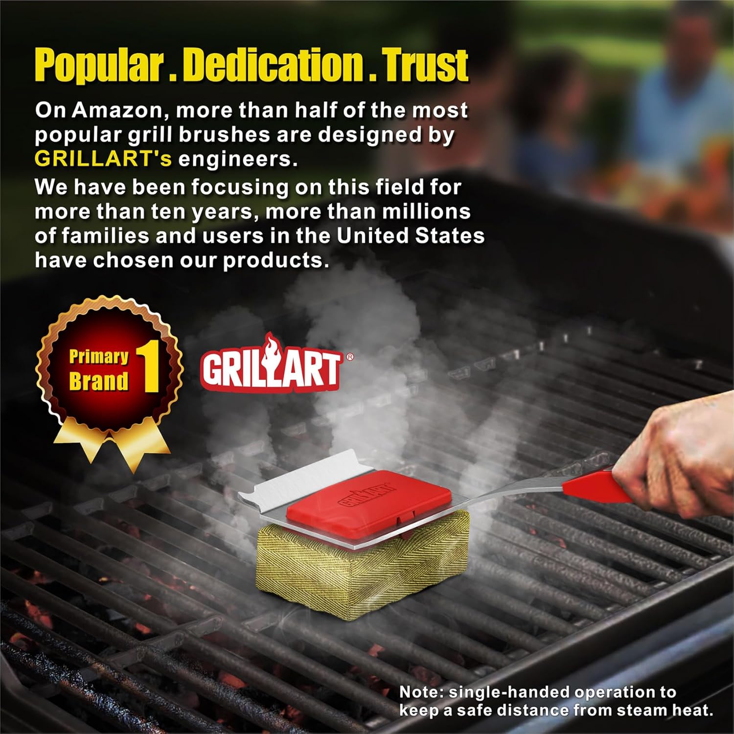 GRILLART Bristle-Free Grill Brush with Replaceable Head for Cast Iron and Stainless Steel Grates - Image 6