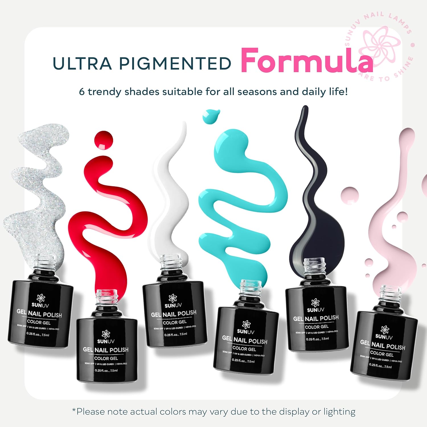 SUNUV Hema-Free Gel Polish Kit: 6 Colors with UV Nail Lamp for Professional At-Home Manicures - Image 2