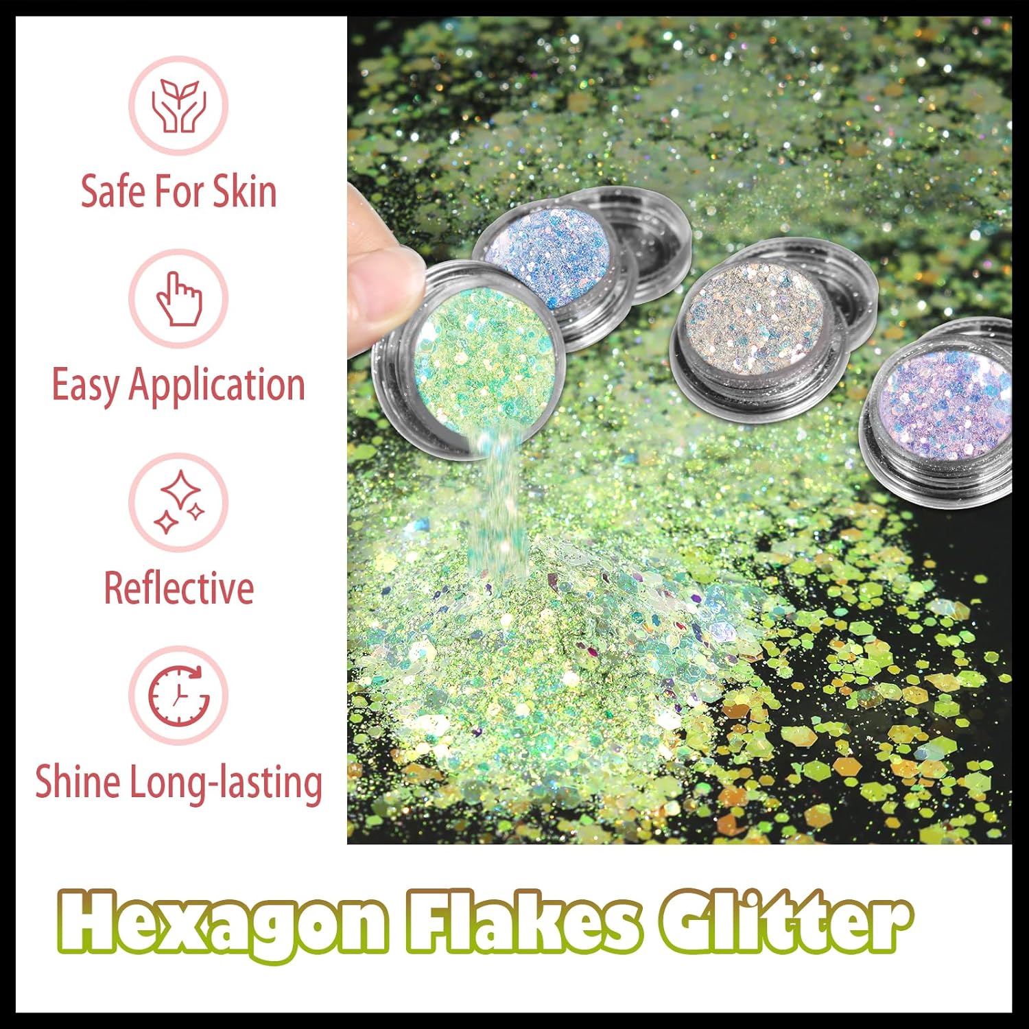 Allstarry 4-Color Nail Glitter Set, Ultra-Thin Iridescent Flakes for Professional Nail Art and DIY Projects - Image 2