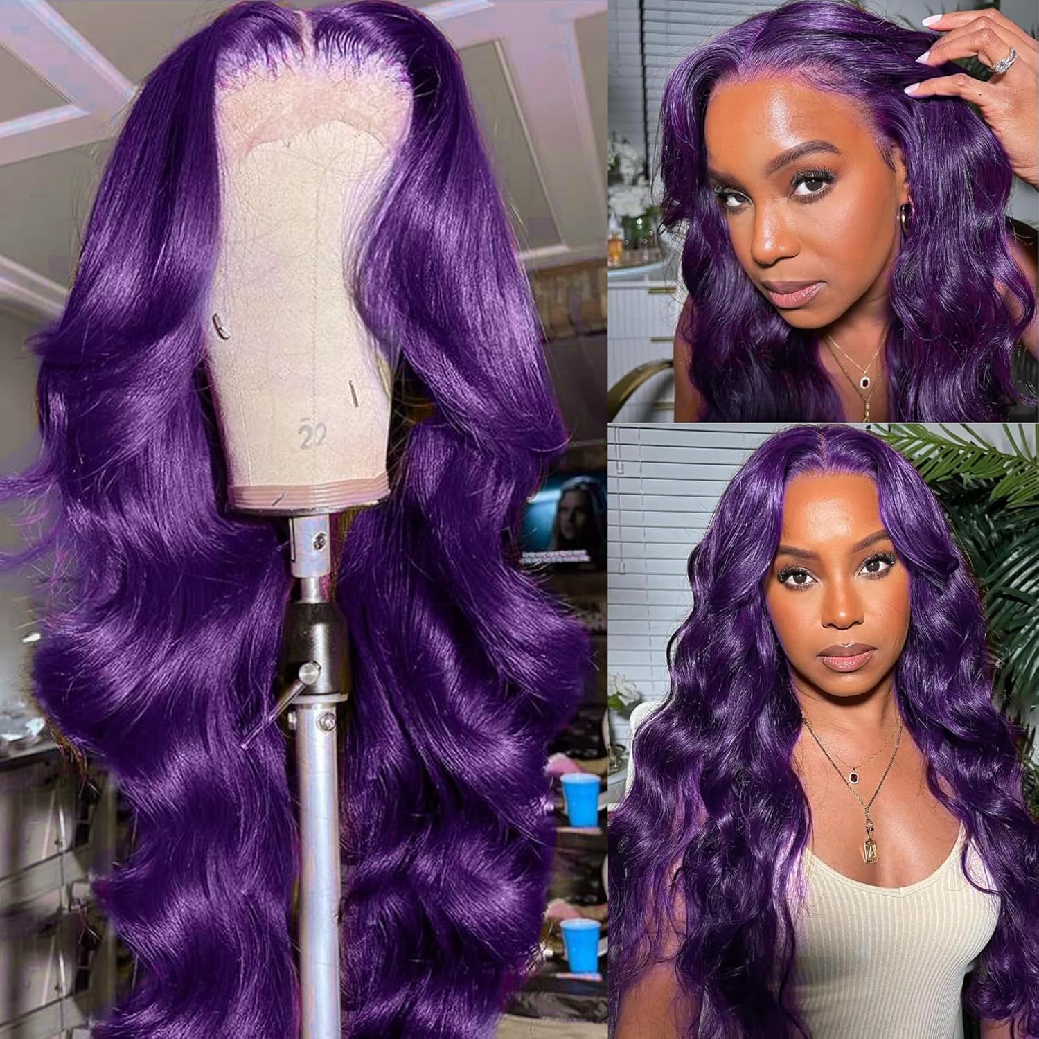 YMS 26 Inch Purple Lace Front Wig for Women, 200% Density Body Wave, Glueless, Pre-Plucked - Image 2