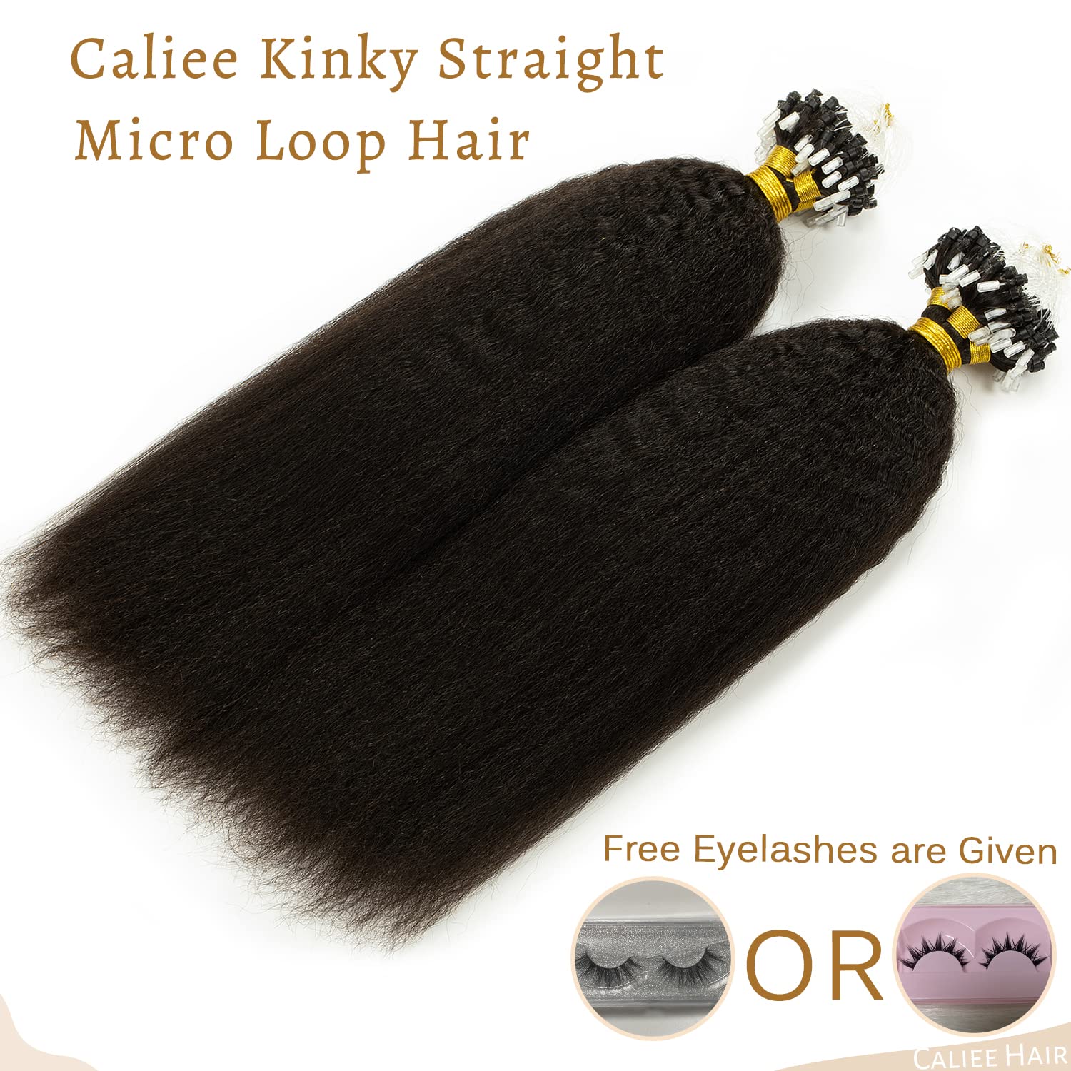 Caliee 16 Inch Microloop Kinky Straight Human Hair Extensions 50g Natural Black 1B Color - Image 8