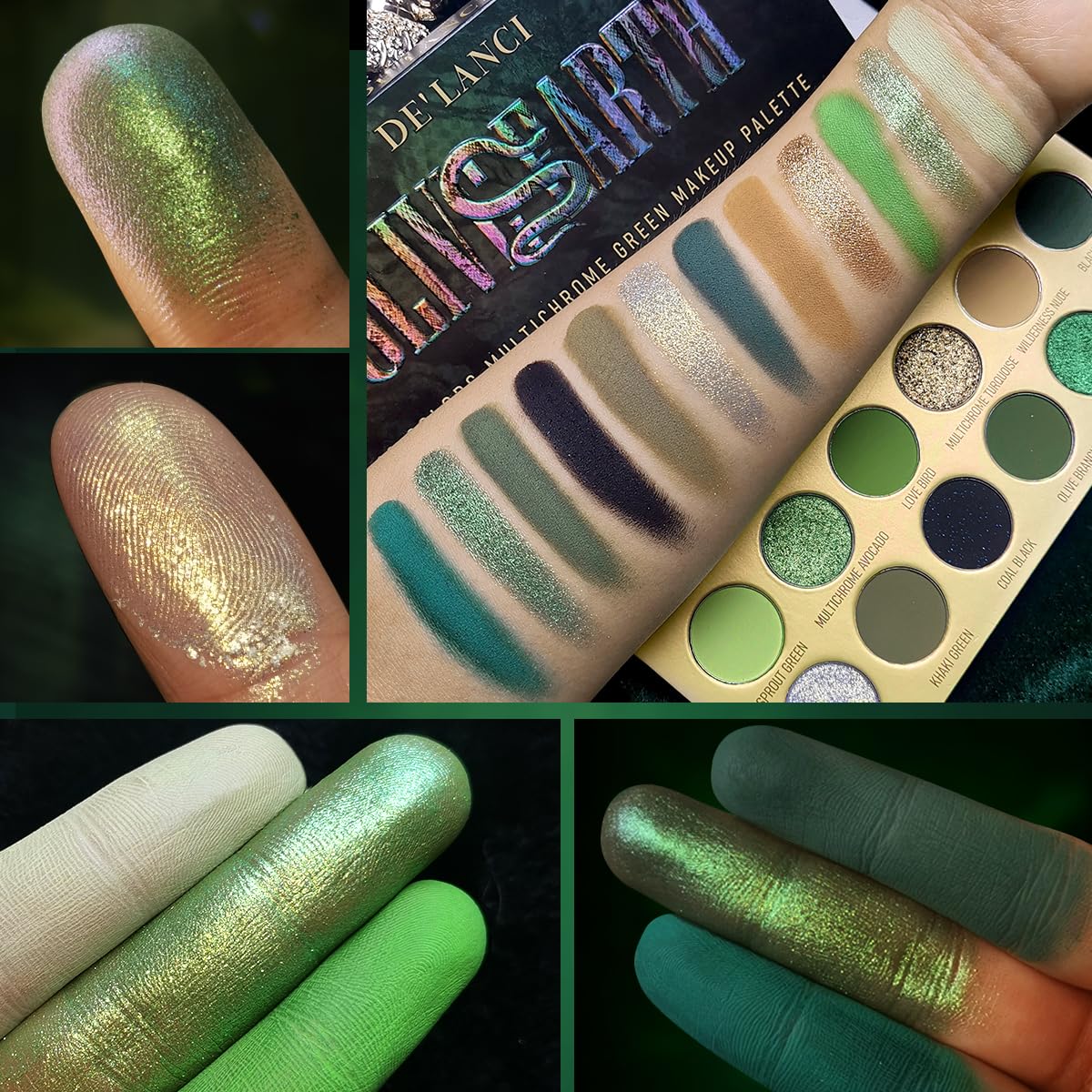 DE'LANCI Glitter Olive Green 12-Color Ultra-Pigmented Multichrome Eyeshadow Makeup Palette - Image 3