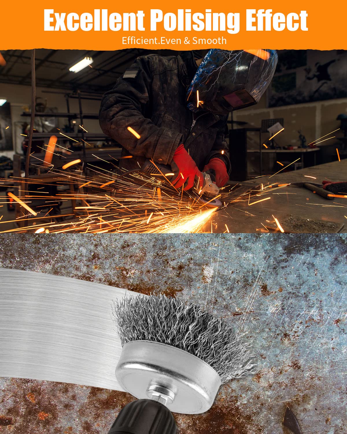 5 Pc Heavy Duty Coarse Carbon Steel Wire Brush Set for Drill with 1/4" Hex Shank - Image 5