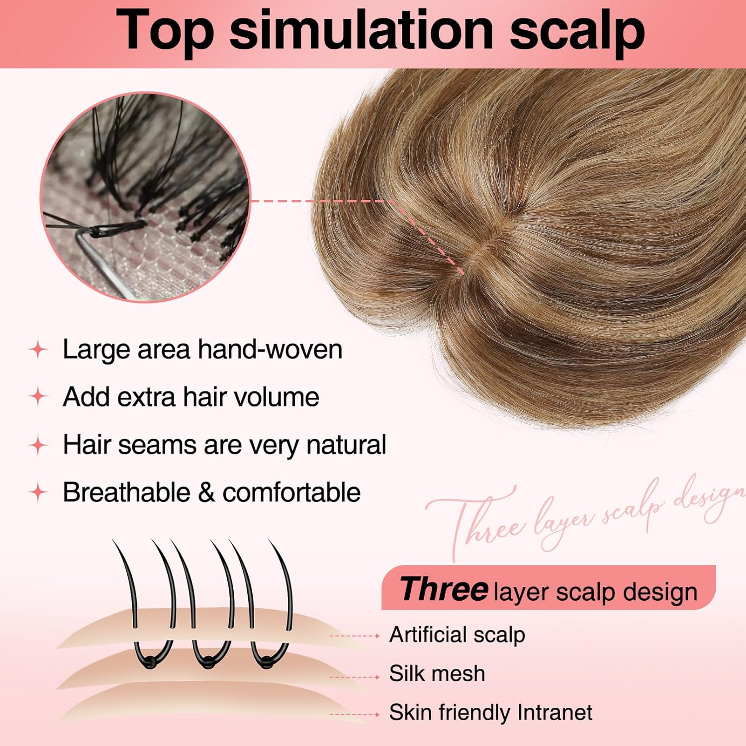 Flufymooz 10 Inch Medium Brown Blonde Human Hair Clip-in Bangs Topper - Image 3