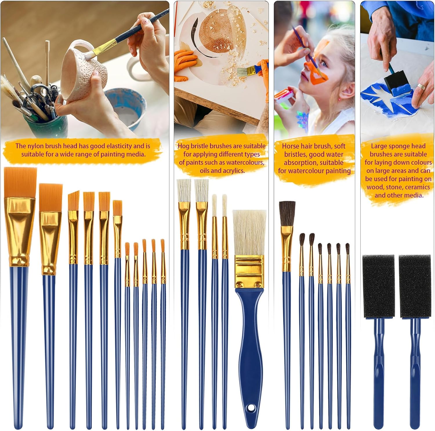 All Purpose 25 Piece Kids Craft Paint Brush Set for Acrylic Watercolor - Image 4