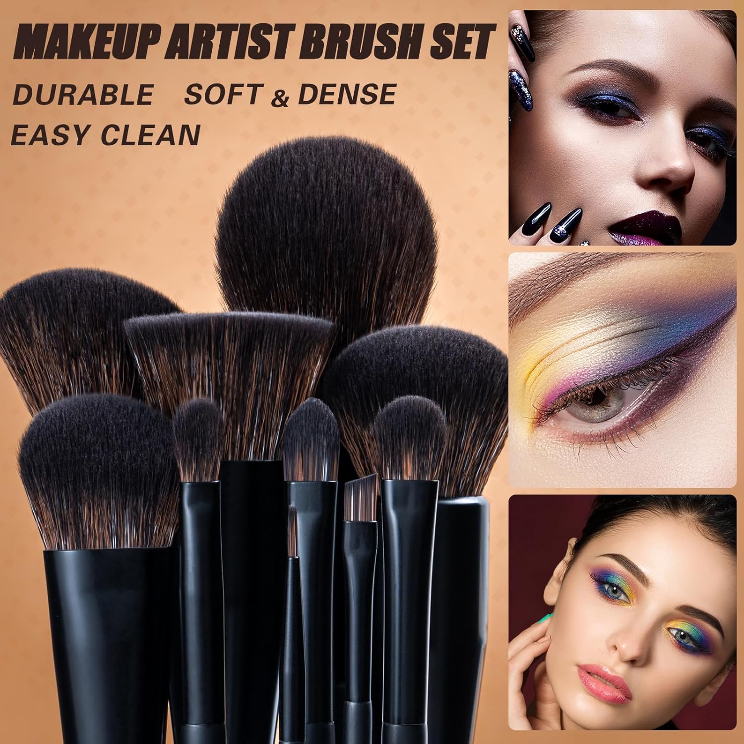 LORYP 21-Piece Vegan Black Makeup Brush Set for Face and Eye Application - Image 3