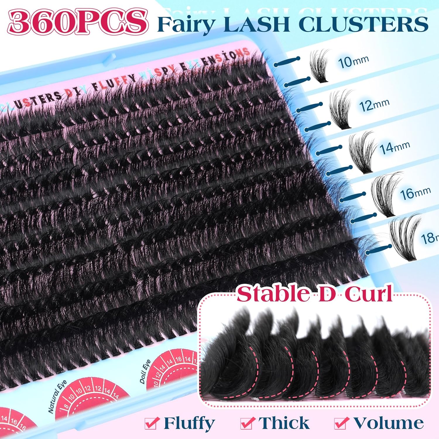 Calphdiar 70D Cluster Eyelash Extensions 360PCS Fluffy D-Curl Wispy Lashes 10-18mm - Image 3