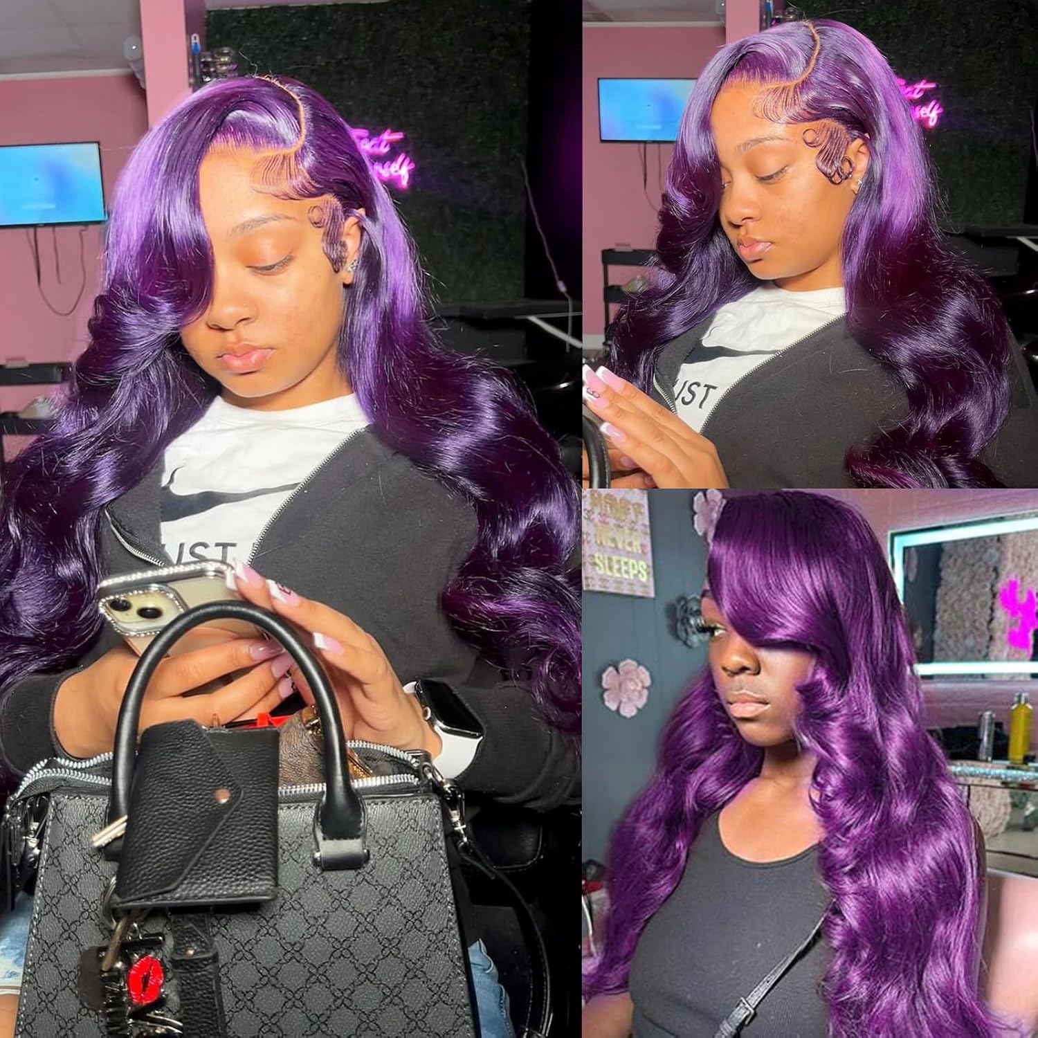 YMS 26 Inch Purple Lace Front Wig for Women, 200% Density Body Wave, Glueless, Pre-Plucked - Image 4