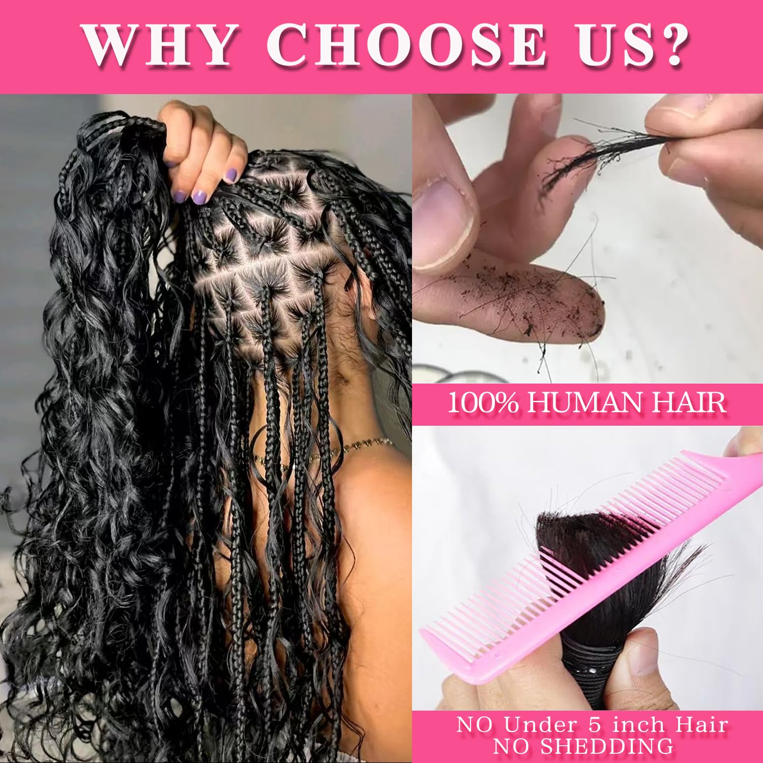 22 Inch Deep Wave Bulk Human Braiding Hair 3 Bundles 110g Natural Color - Image 3