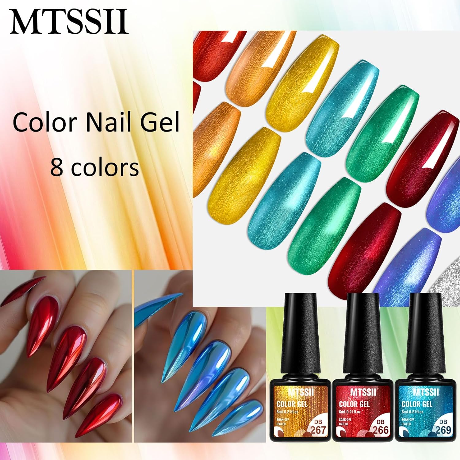 MTSSII 8-Color Metallic Chrome Gel Nail Polish Kit with Glossy UV/LED Finish - Image 3