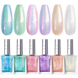 Beetles Shimmer Nail Polish Set, 6 Colors Dreamy Pastel Quick Dry Nail Polish, Spring Summer Glitter Colors Fingernail Polish DIY Nail Lacquer Nail Art Kit Home Gift for Women Girl