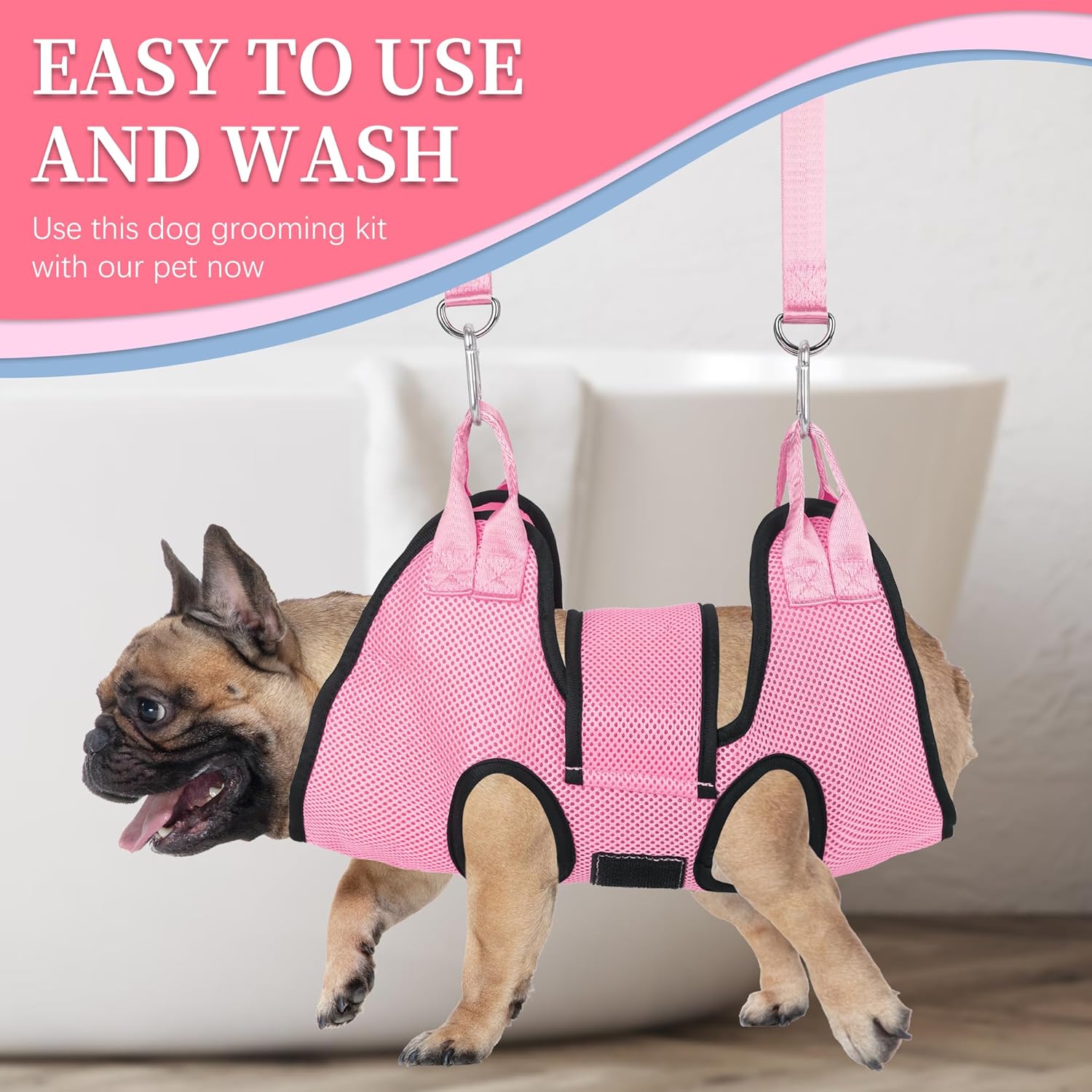 PatienceET Pink Pet Grooming Hammock for Dogs and Cats Size S with Security Strap - Image 7