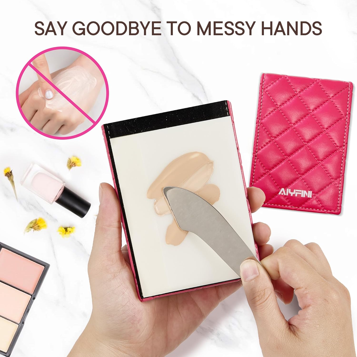 Professional Makeup Artist Foundation Cream Mixing Palette Kit with Travel Mirror and 100 Disposable Papers - Image 2