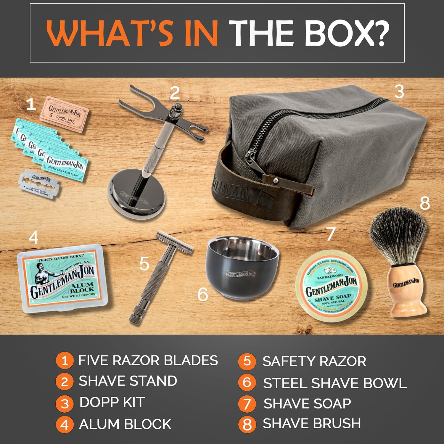 Deluxe Vintage Wet Shave Grooming Set for Men with Safety Razor, Brush, and Dopp Kit - Image 3