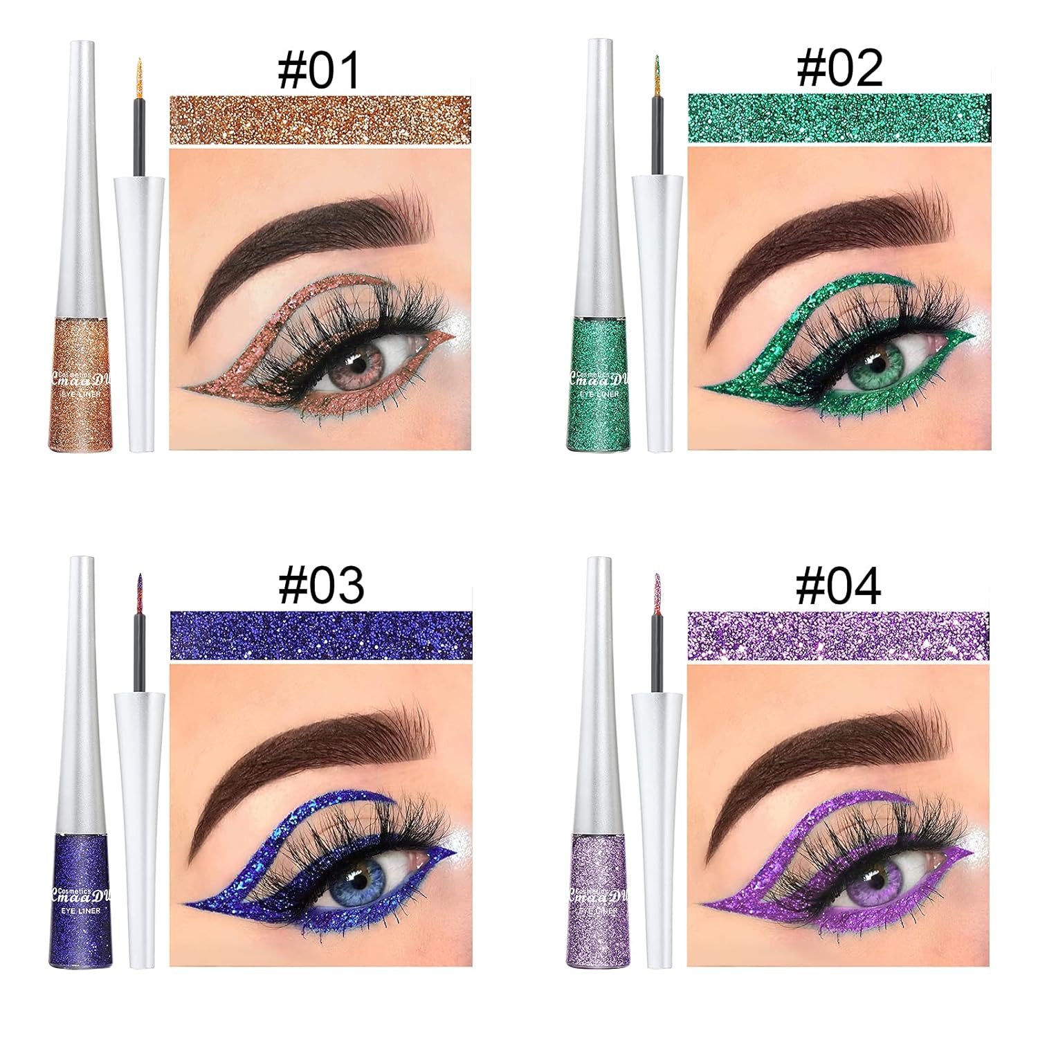 16PCS Liquid Glitter Eyeliner Set with 16 High Pigmented Colors, Waterproof Metallic Shimmer - Image 3