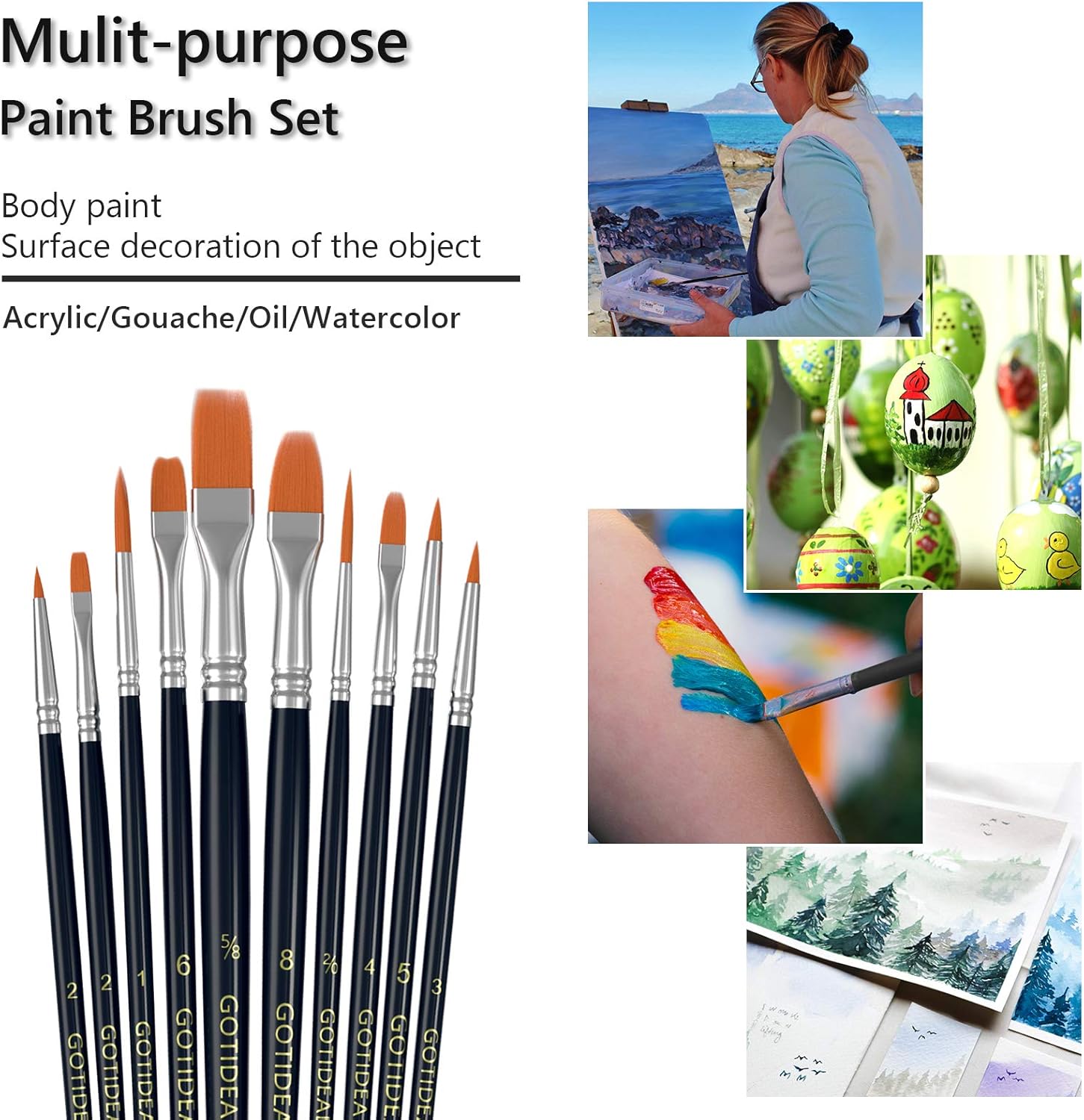 GOTIDEAL 10 Piece Small Nylon Hair Paint Brush Set for Acrylic Oil Nail Art - Image 5