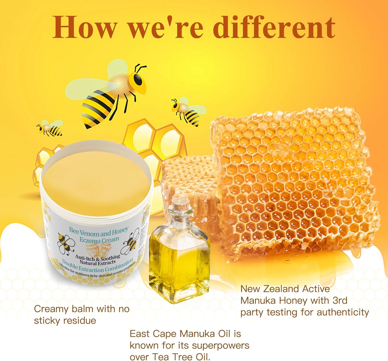 Manuka Honey Bee Venom Eczema Cream Natural Dry Skin Relief Moisturizer 4 oz - Image 3