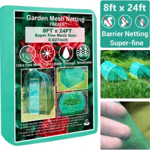 Garden Barrier Netting, Plant Covers 8x24ft Extra Fine Mesh 30% Sun Net Green Sunblock Mesh Shade Protection Netting for Vegetable Fruits Flowers Crops Row Cover Raised Bed Screen Against Birds Animal