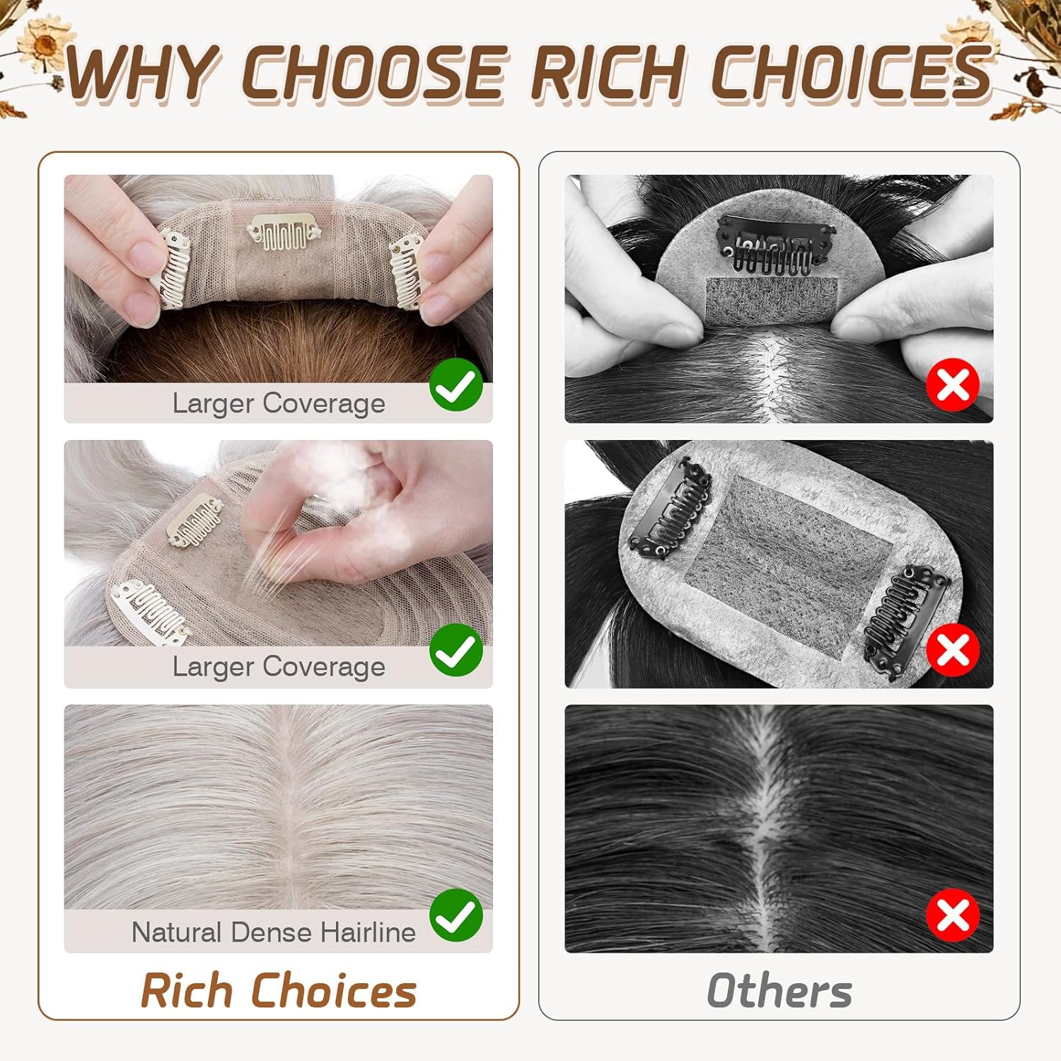 12 Inch Grey Real Human Hair Topper with Bangs for Thinning Hair - Image 5