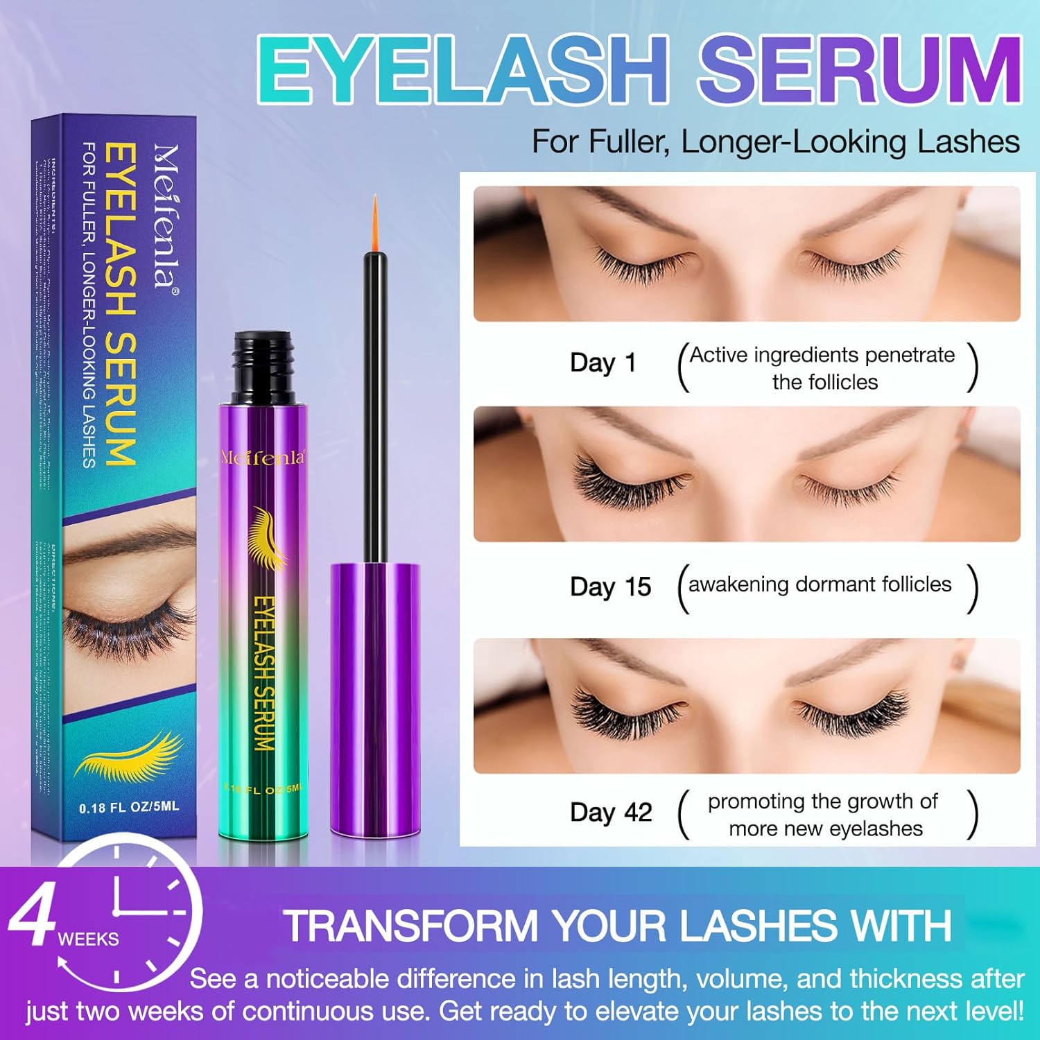 Lash Growth Serum for Thicker Fuller Longer Lashes Sensitive Eyes Gentle Formula - Image 3