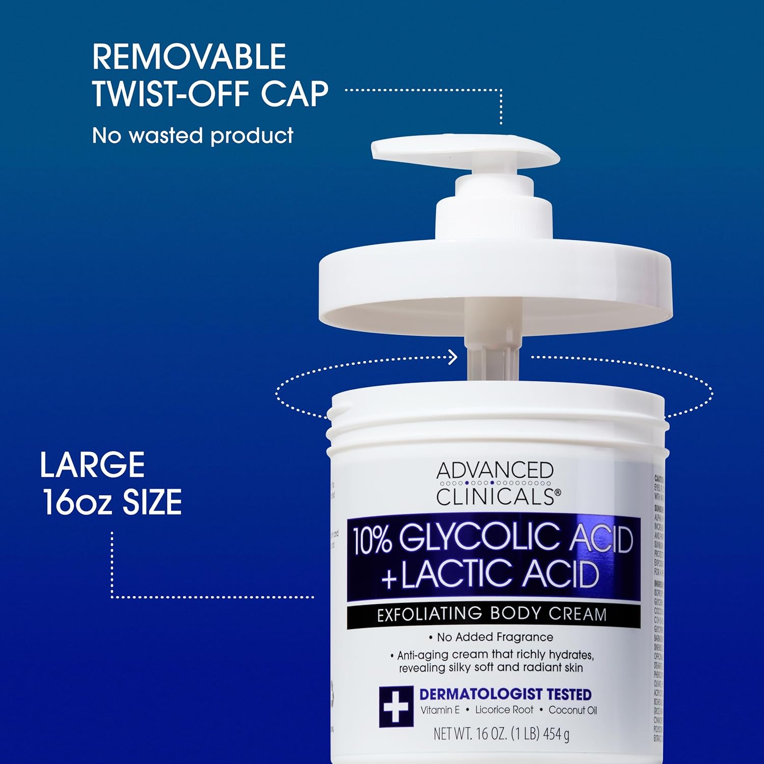 Advanced Clinicals 10% Glycolic Lactic Acid Exfoliating Lotion Cream 16 Oz - Image 2