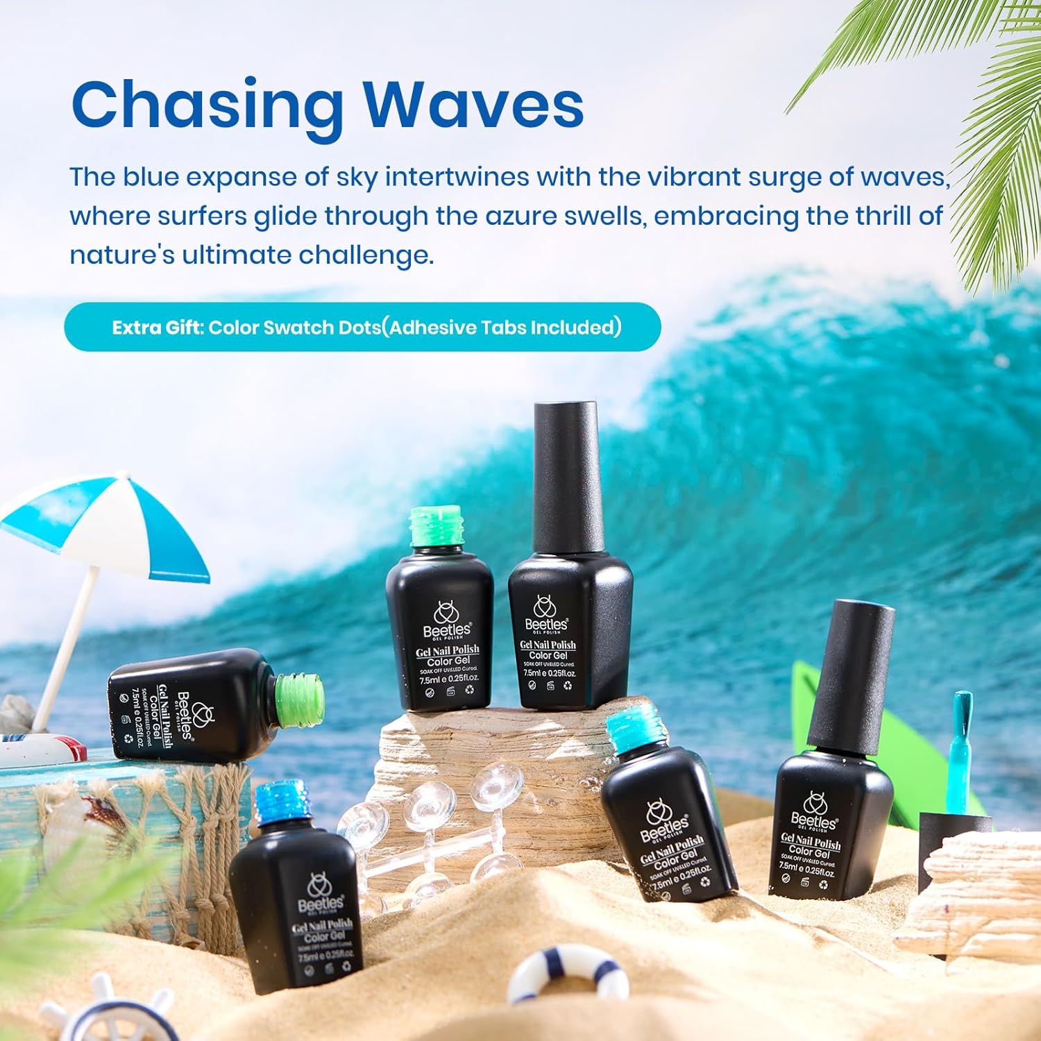 Beetles Summer Blue Gel Polish Kit 6 Shimmer Colors Glitter Swirl Effect for Home Manicure - Image 2