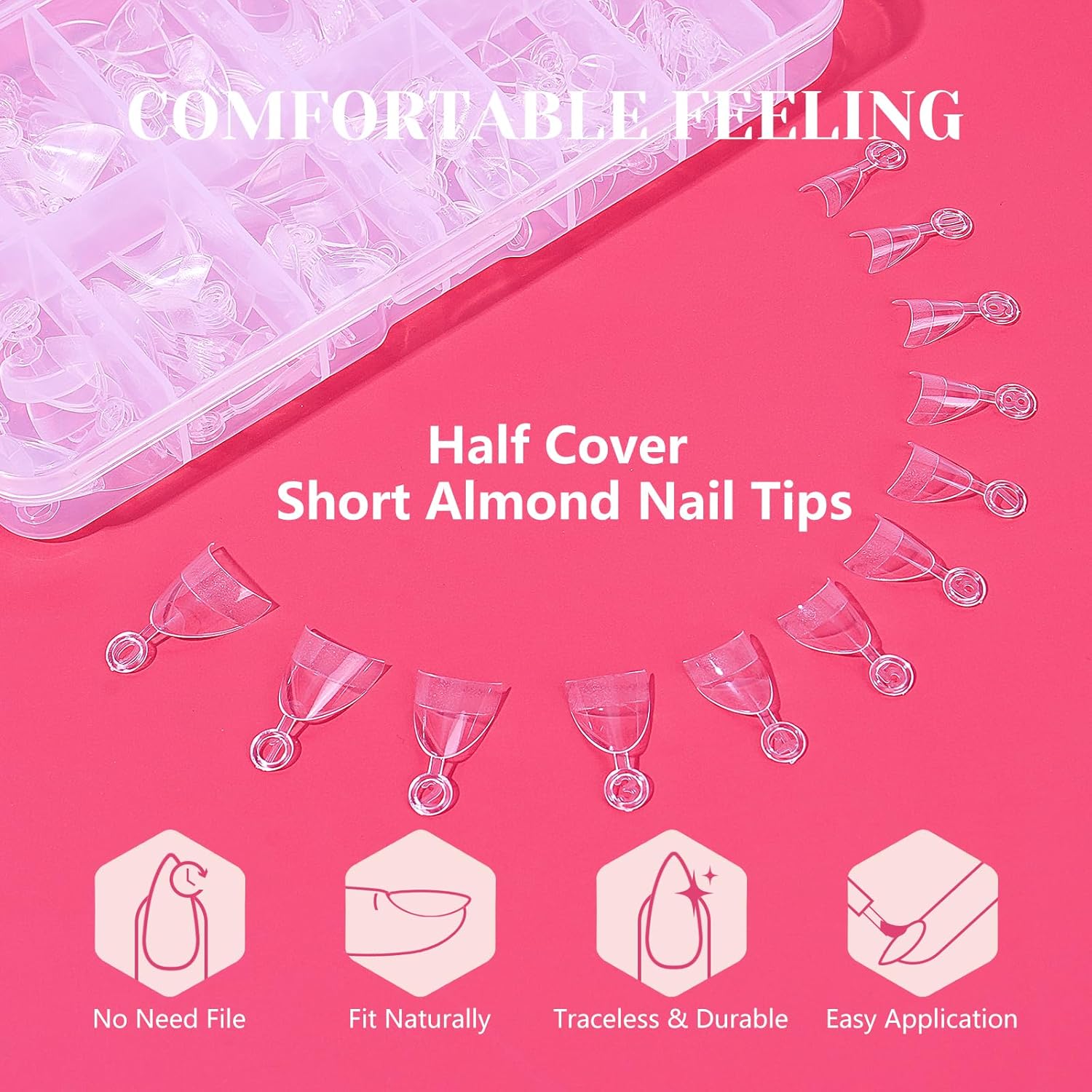 LIONVISON 600 Piece Extra Short Almond Nail Tips Half Cover with Handles 12 Sizes - Image 5