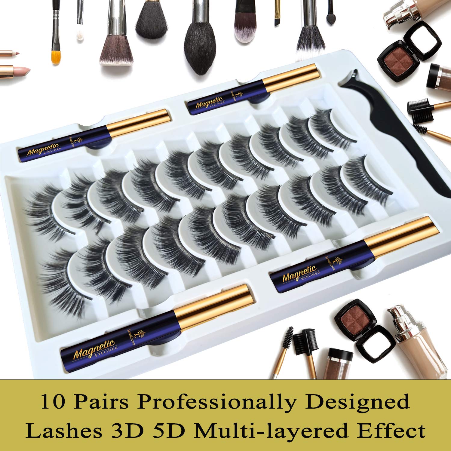 SevenCrown 10 Pairs Magnetic False Eyelashes and Waterproof Eyeliner Kit, Natural Look - Image 2