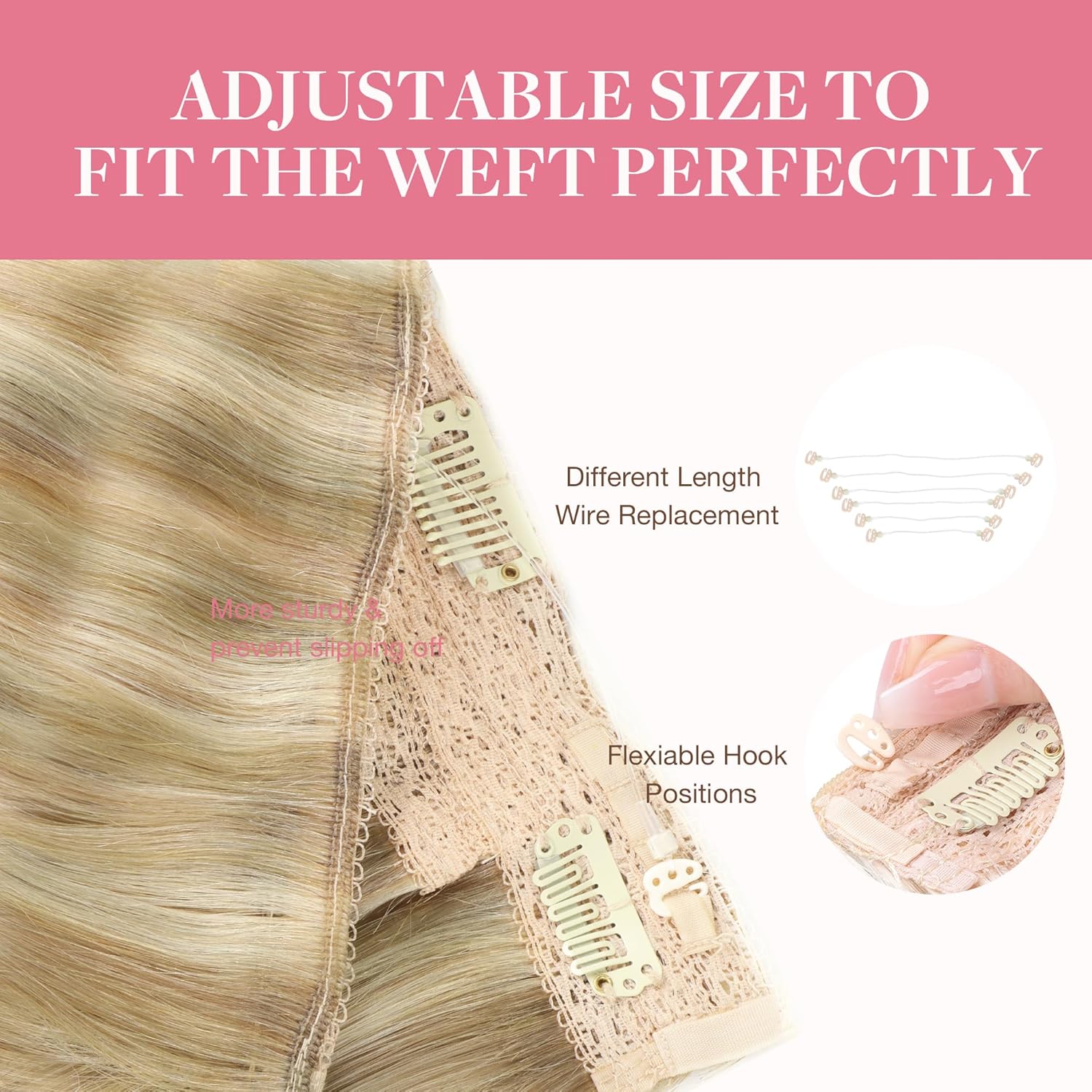 GOO GOO 12 Inch Invisible Wire Hair Extensions, 70g Human Hair in Light Blonde with Golden Highlights - Image 4