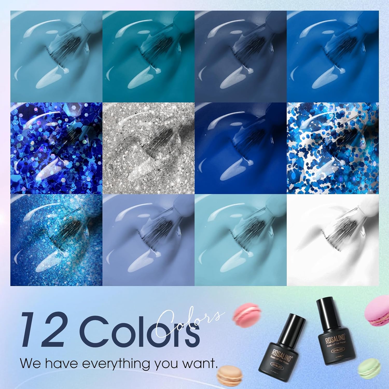 ROSALIND 12 Colors Winter Blue Gel Nail Polish Set for Nail Art - Image 2