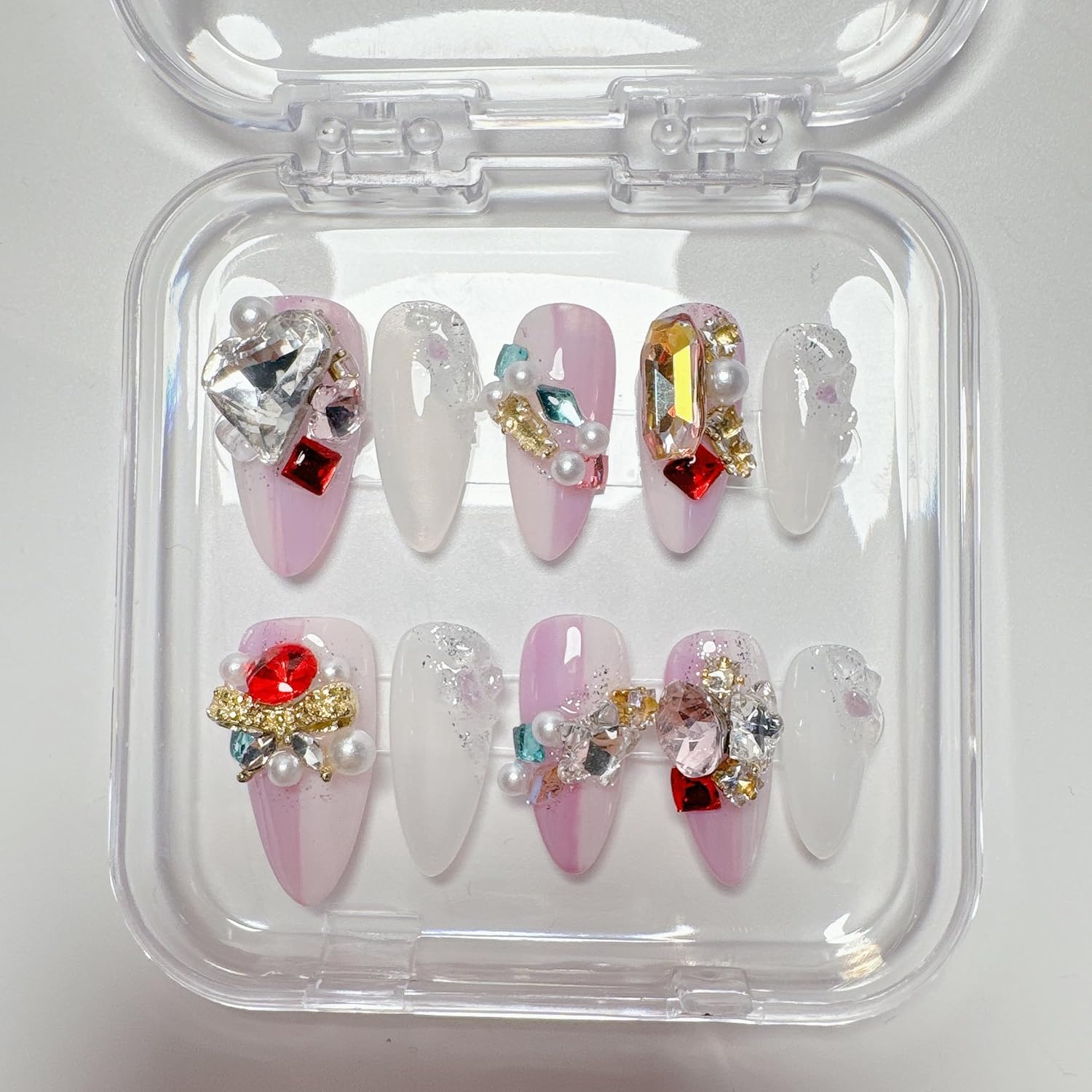 Handmade Salon Acrylic All jewelry Luxury Designs Nails Press On,Purple Gel Press On Nails Almond,Reusable Waterproof Fake Nails as gift,10 Pcs, Size L,#807